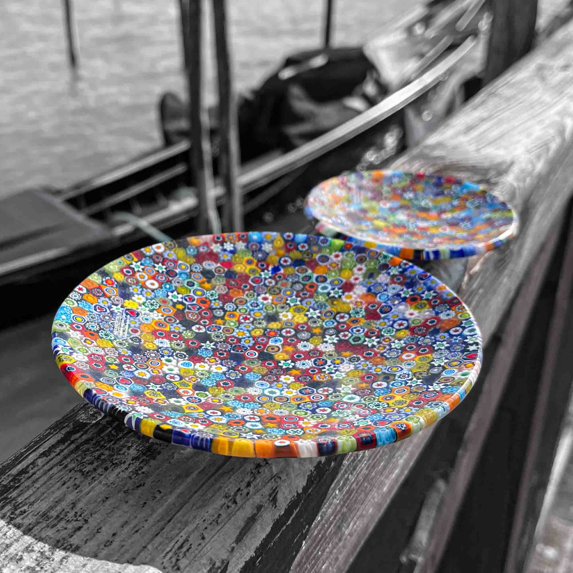 Superbe assiette décorative ronde de Murano avec Murrine - Fabriquée en Italie