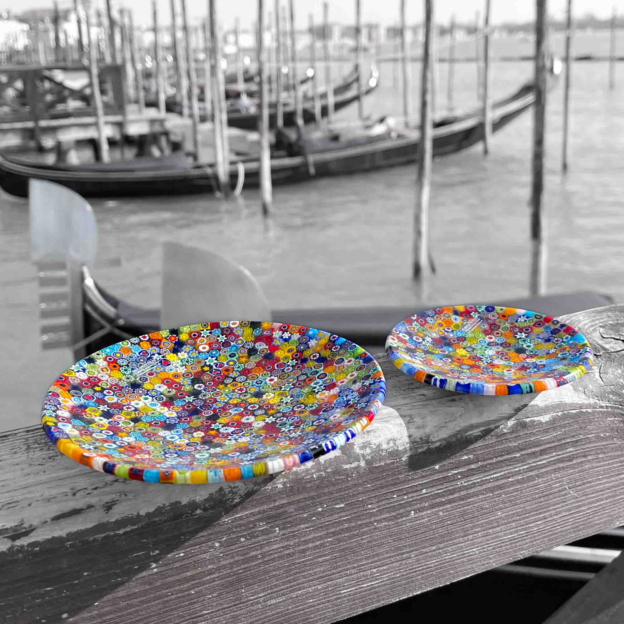 Superbe assiette décorative ronde de Murano avec Murrine - Fabriquée en Italie