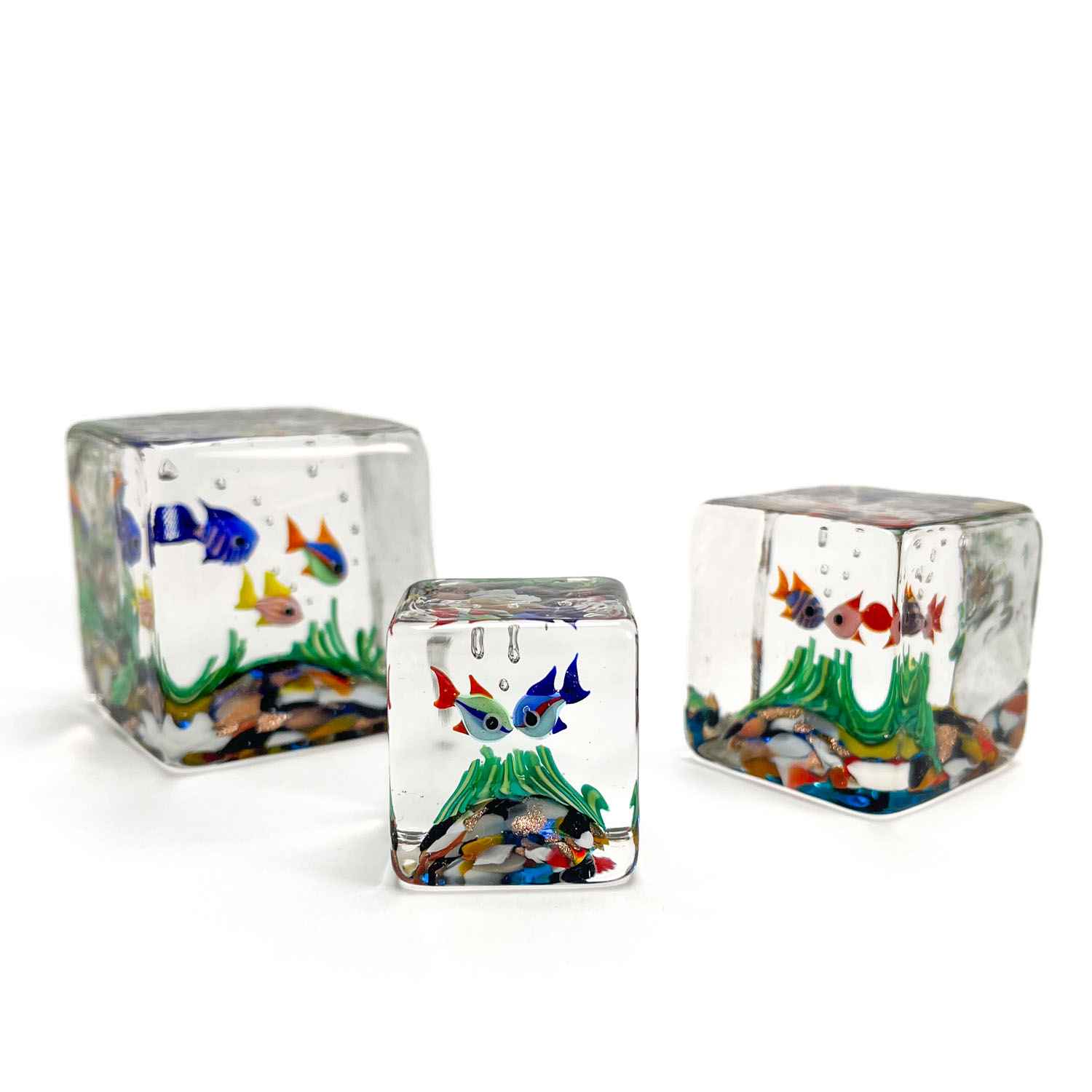 Murano glass cube with fishes