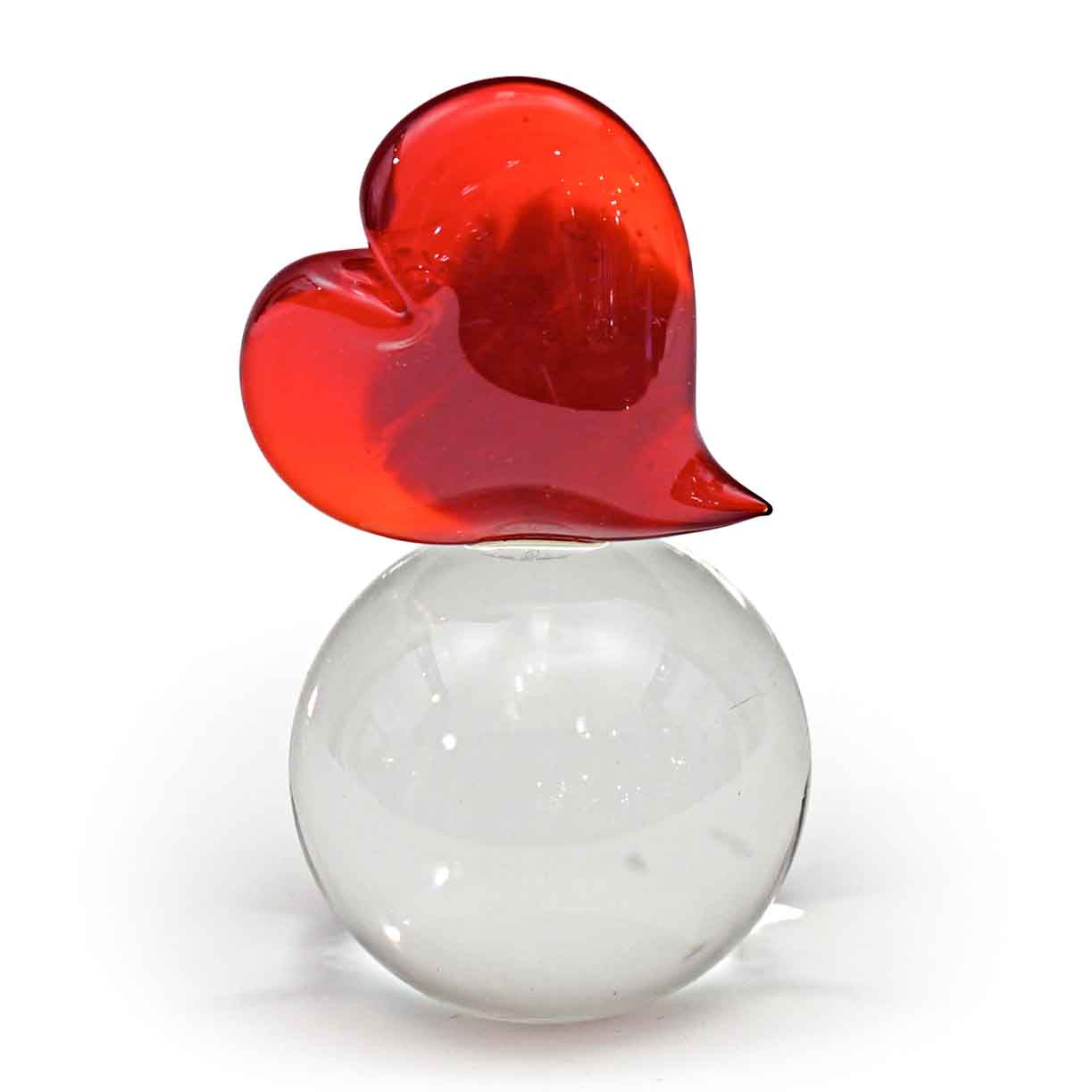 Red Glass Heart on round base