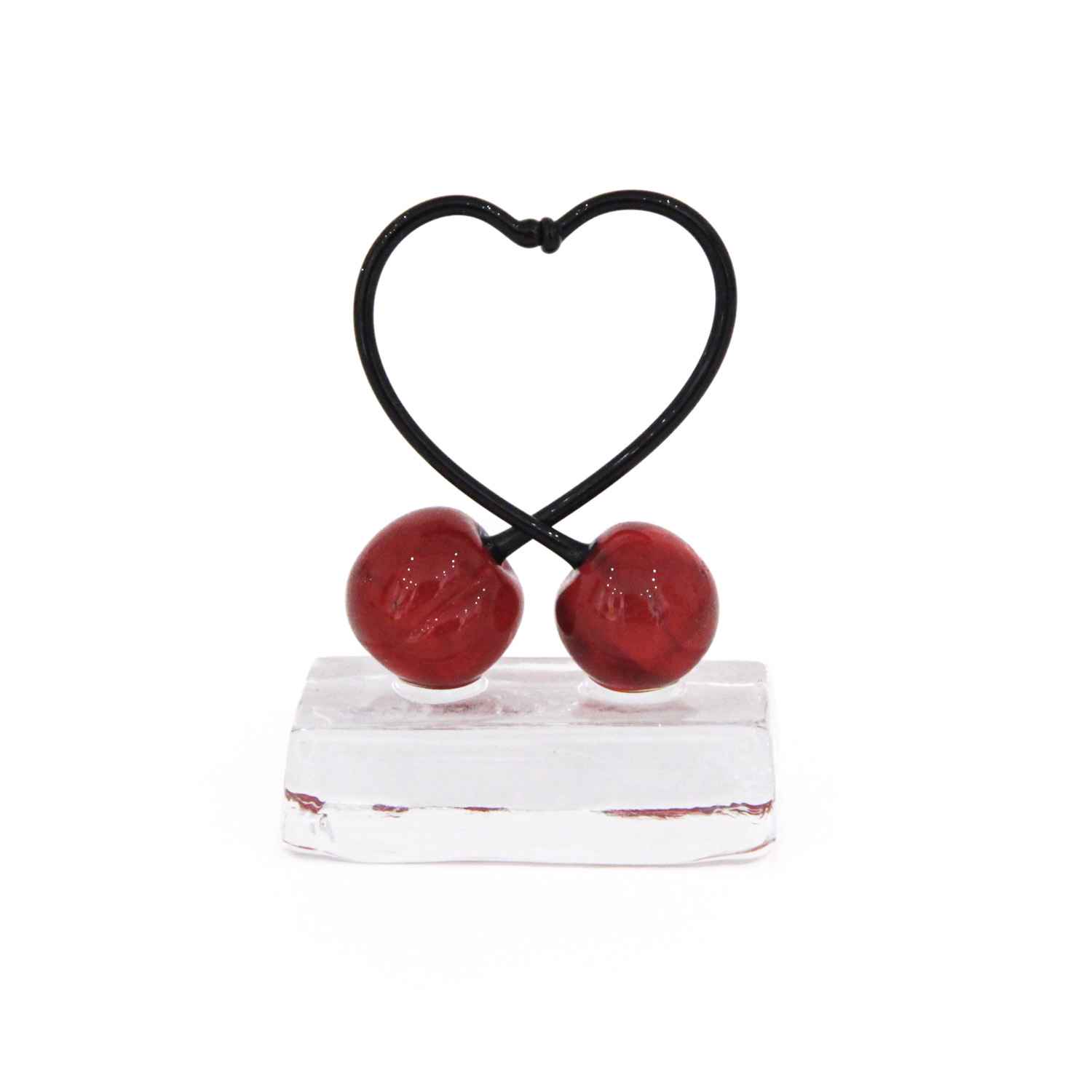 Glass Heart Paperweight with 2 cherries