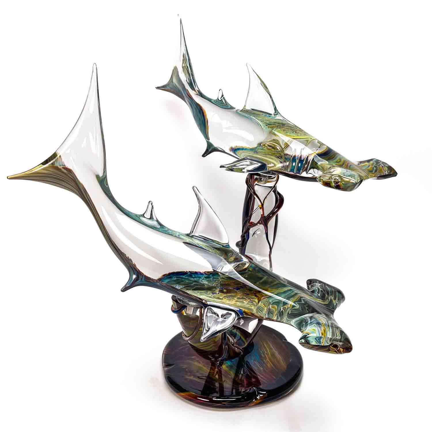 hand made murano glass hammerhead sharks group made in italy