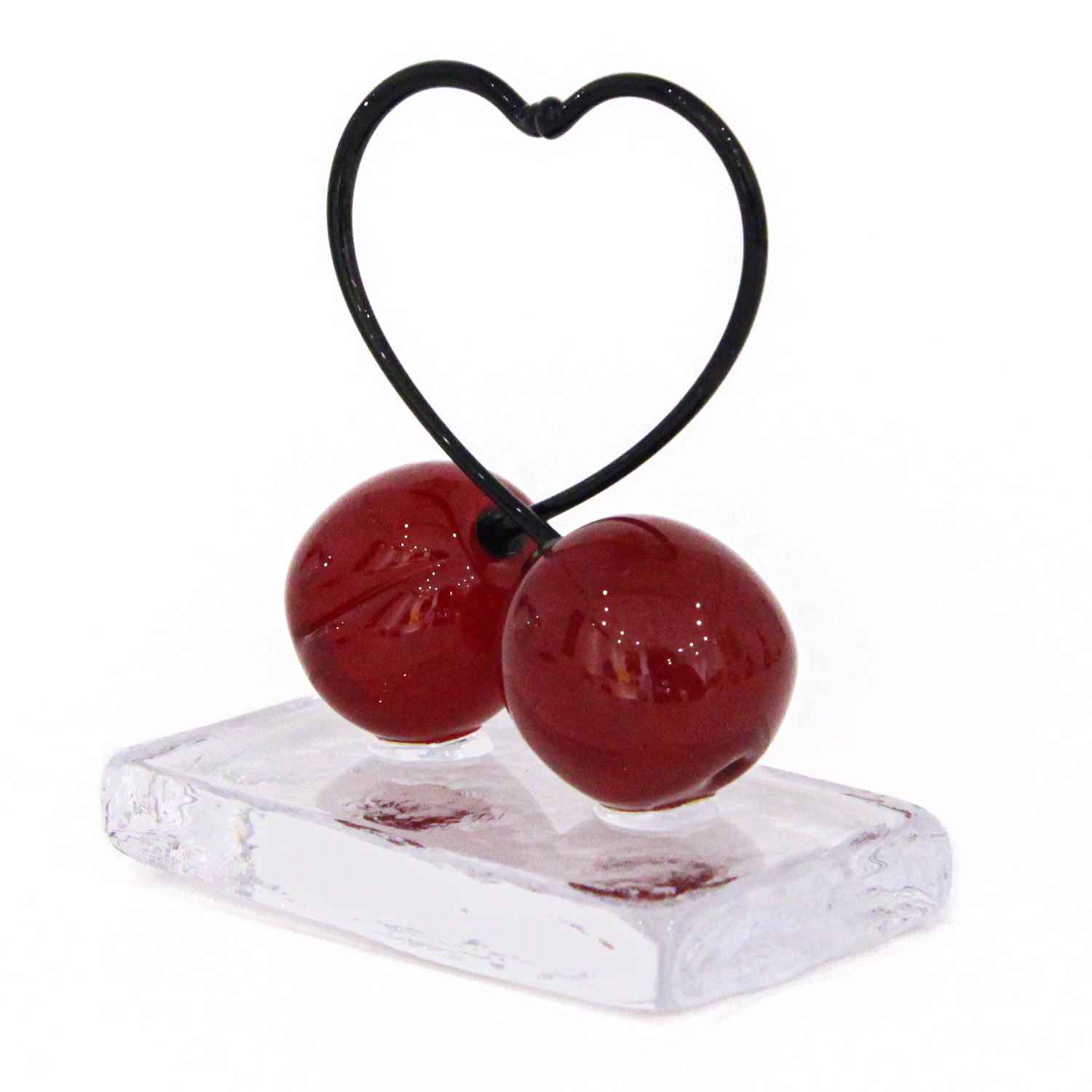 Presse-papier coeur en verre avec 2 cerises