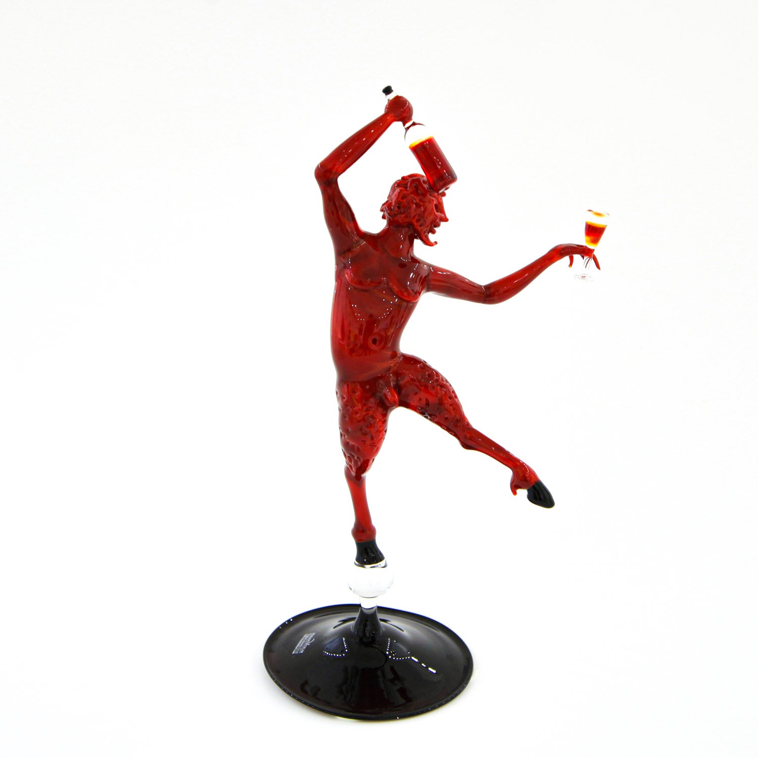 Red Faun with wine bottle