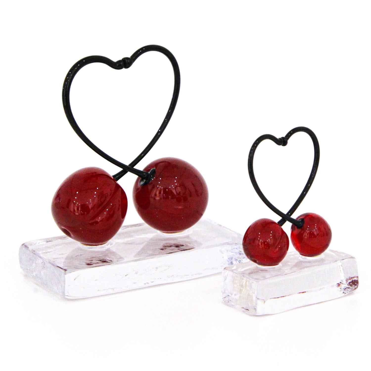 Glass Heart Paperweight with 2 cherries