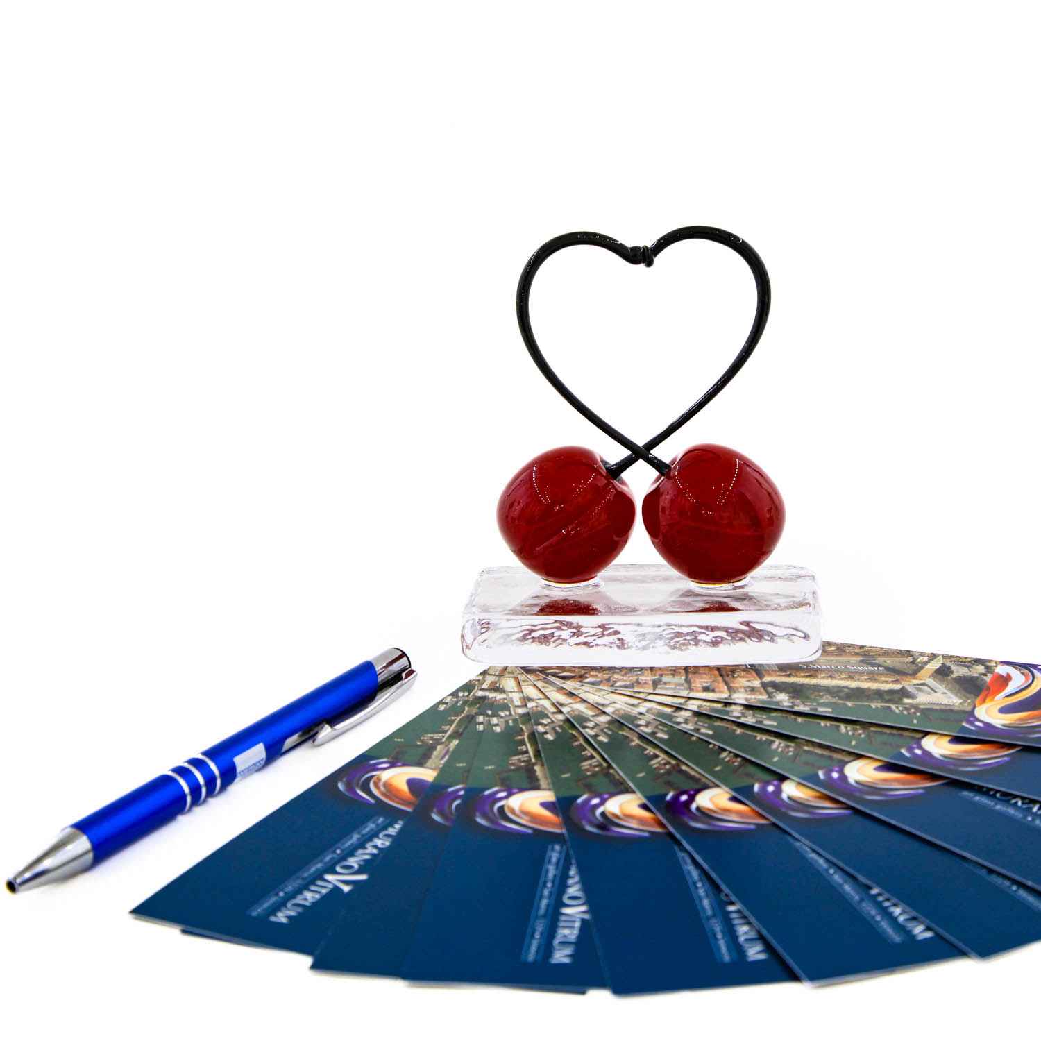 Glass Heart Paperweight with 2 cherries