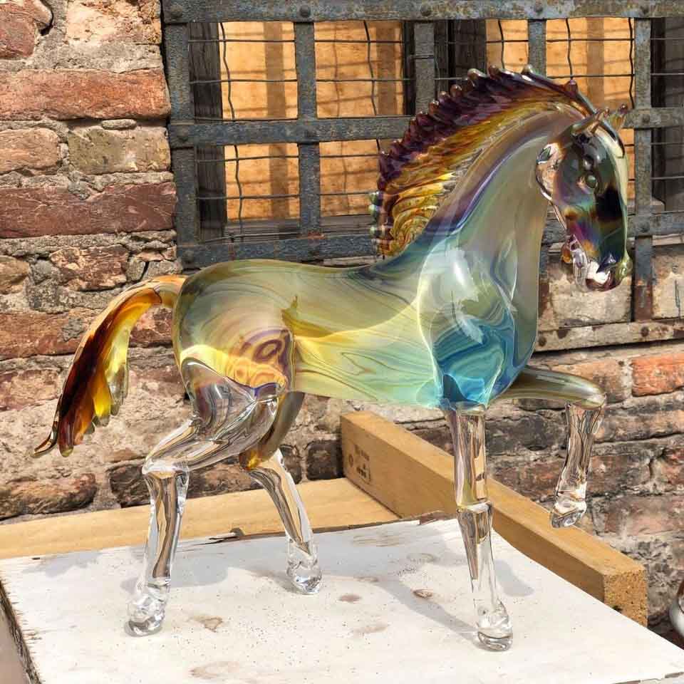 trotting horse murano glass calcedonio oscar zanetti made in italy venetian