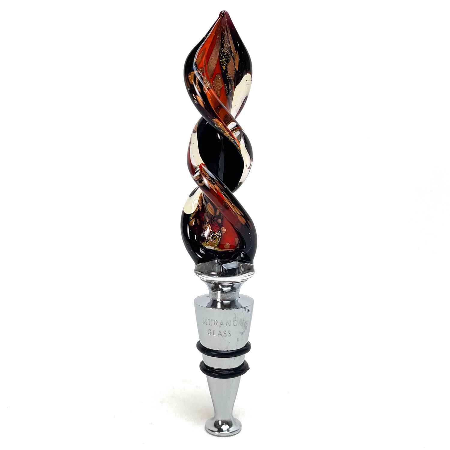 Spiral Wine Stopper with Silver Leaf - Murano Glass