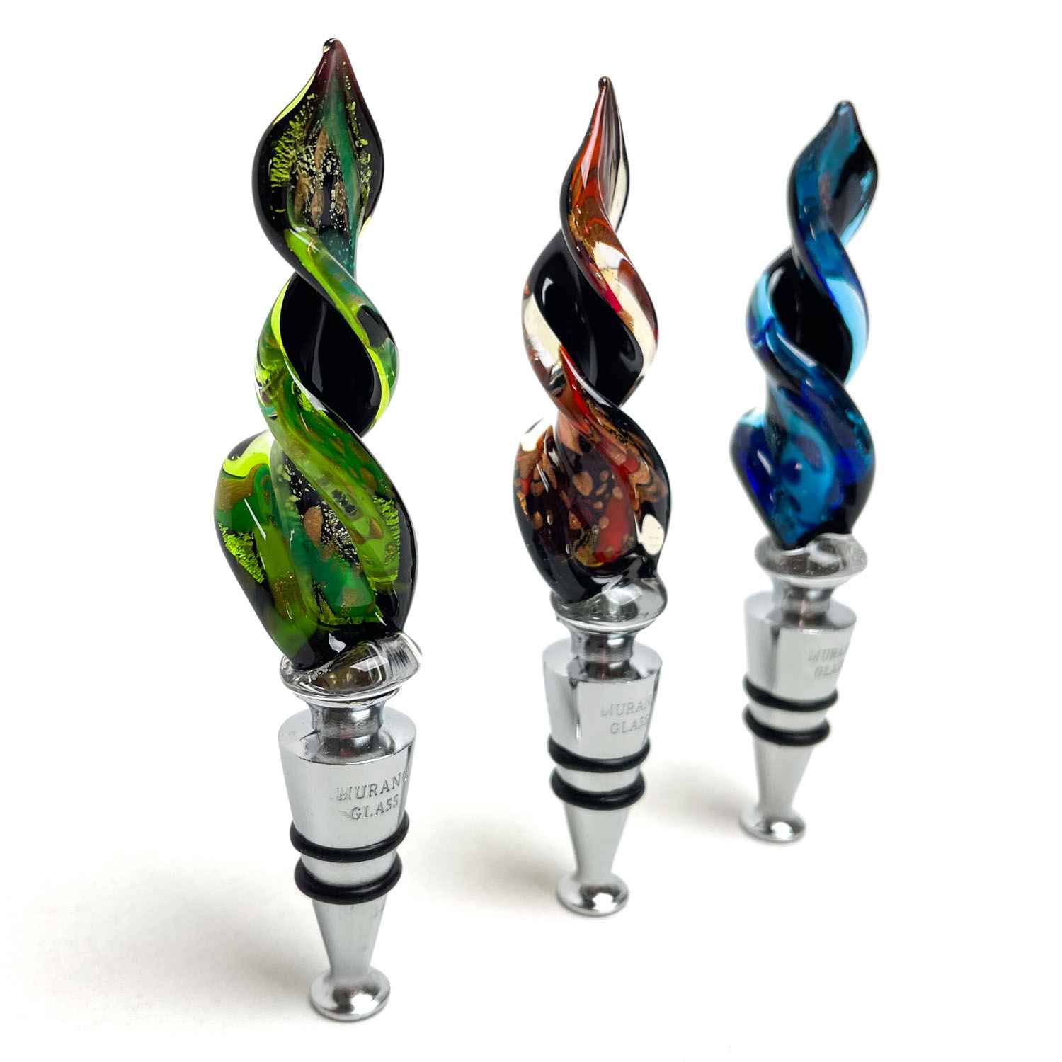 Spiral Wine Stopper with Silver Leaf - Murano Glass