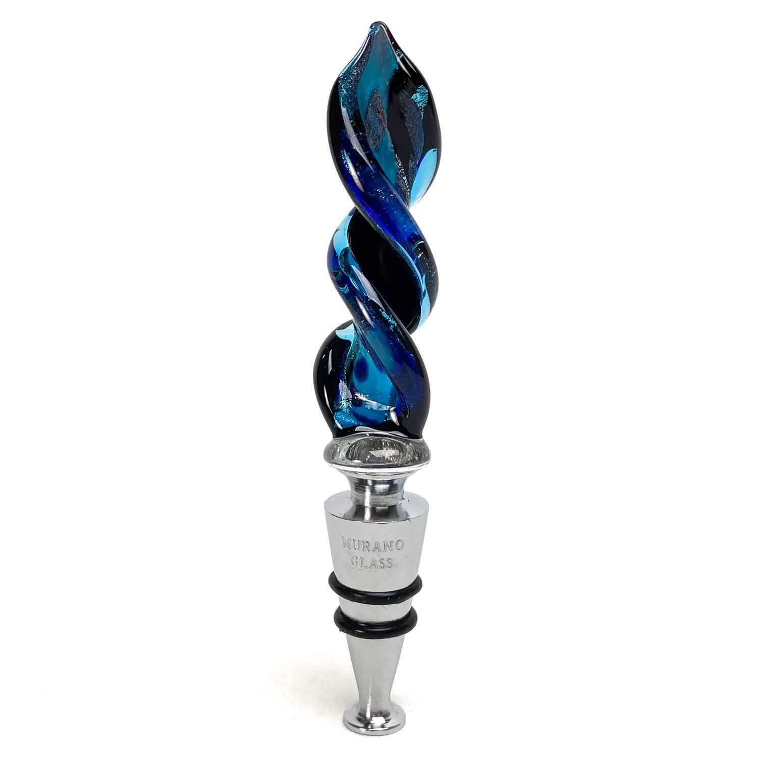 Spiral Wine Stopper with Silver Leaf - Murano Glass