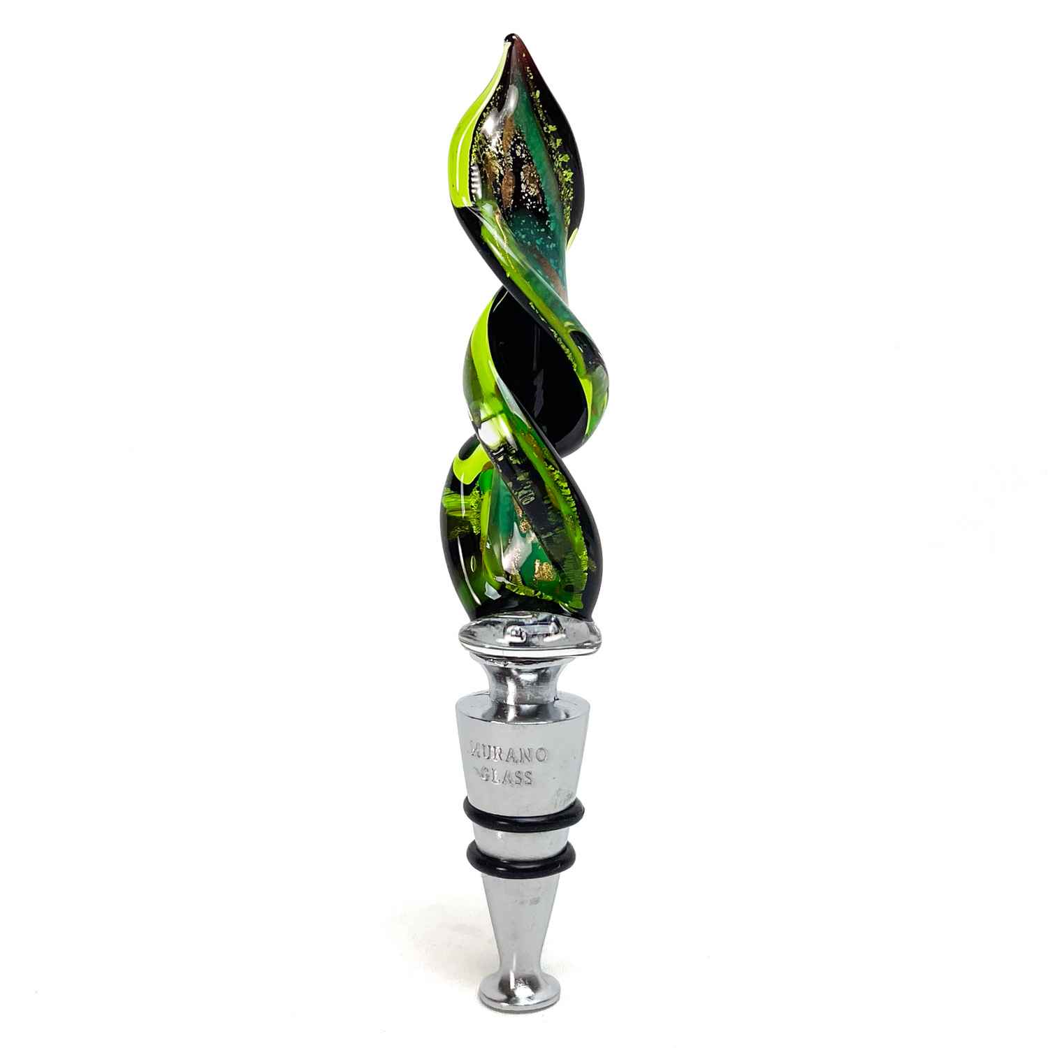 Spiral Wine Stopper with Silver Leaf - Murano Glass