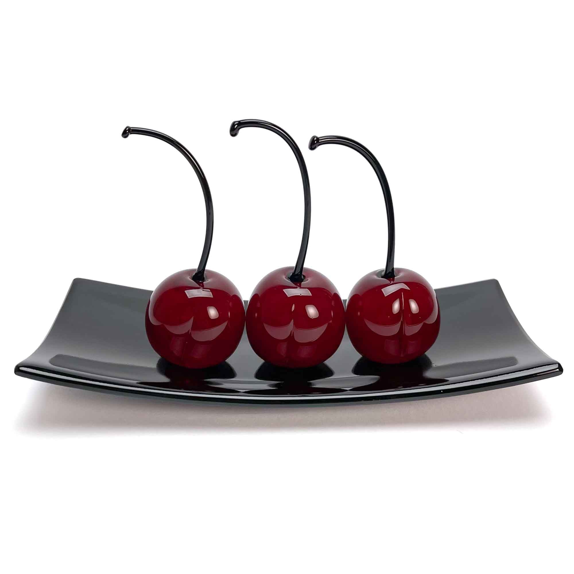 Set 3 Medium Cherries with Rectangular Plate "Love and Elegance" - Murano Glass