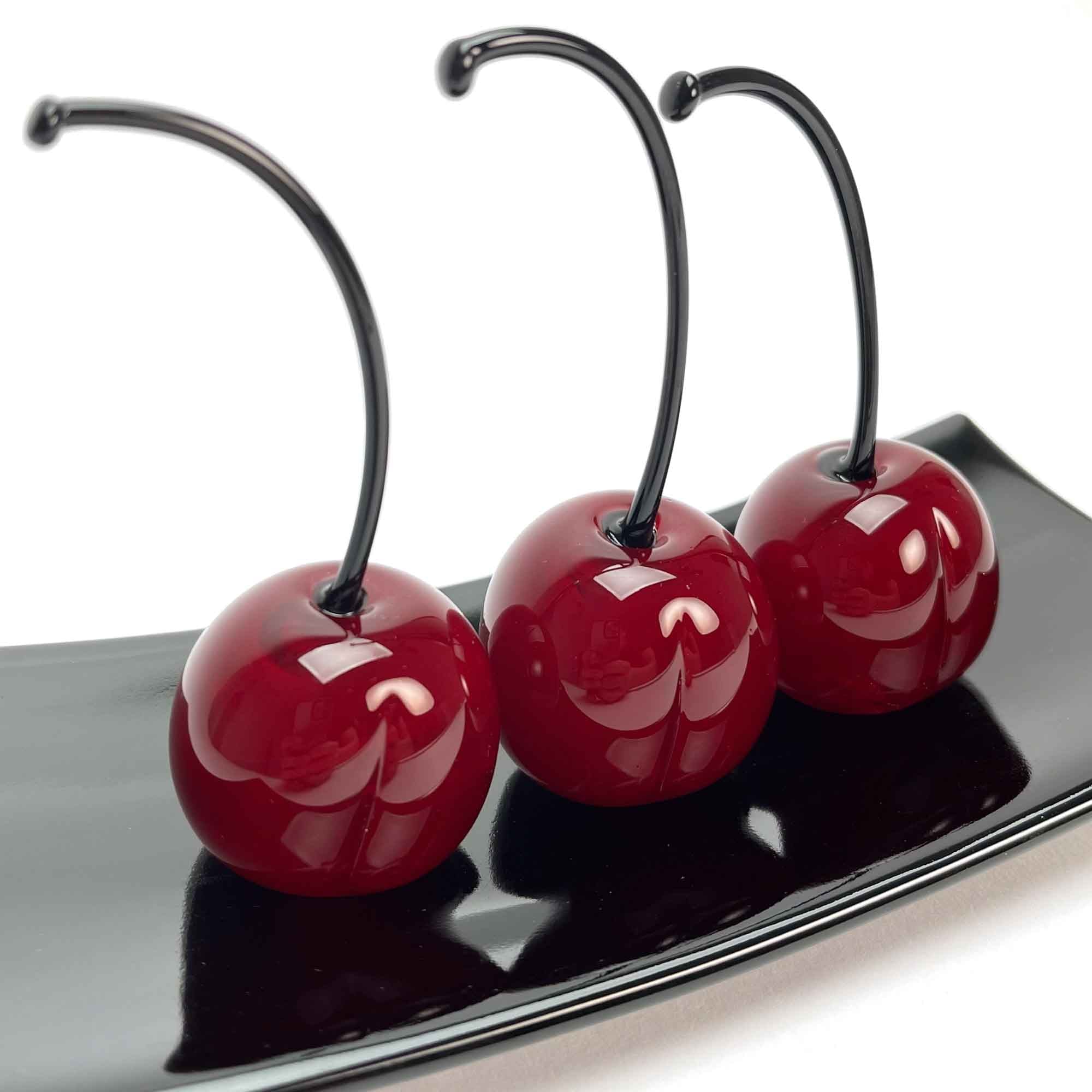 Set 3 Medium Cherries with Rectangular Plate "Love and Elegance" - Murano Glass