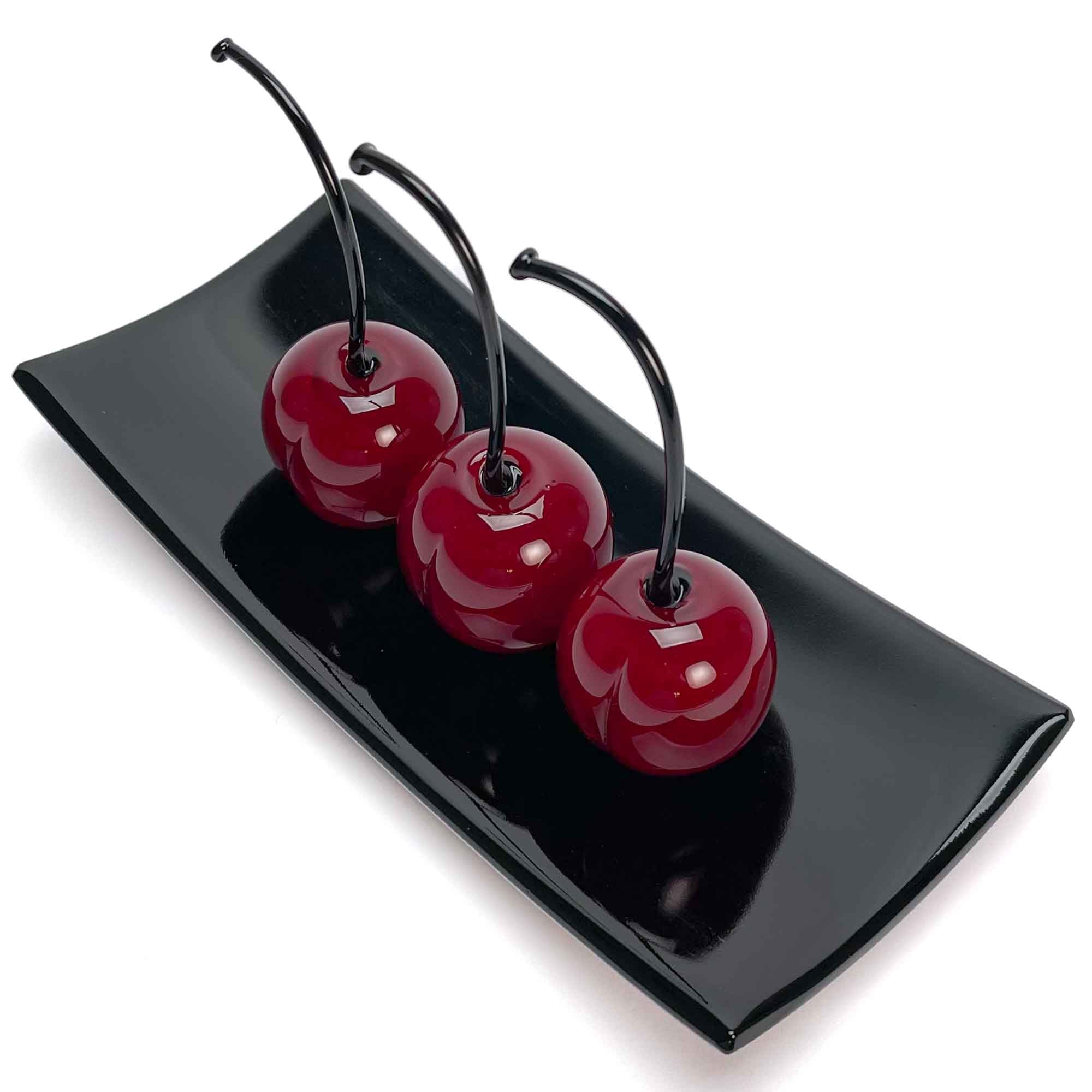 Set 3 Medium Cherries with Rectangular Plate "Love and Elegance" - Murano Glass