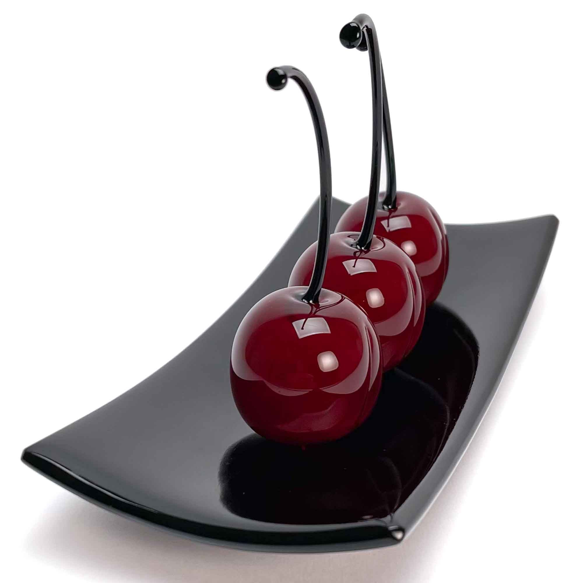 Set 3 Medium Cherries with Rectangular Plate "Love and Elegance" - Murano Glass