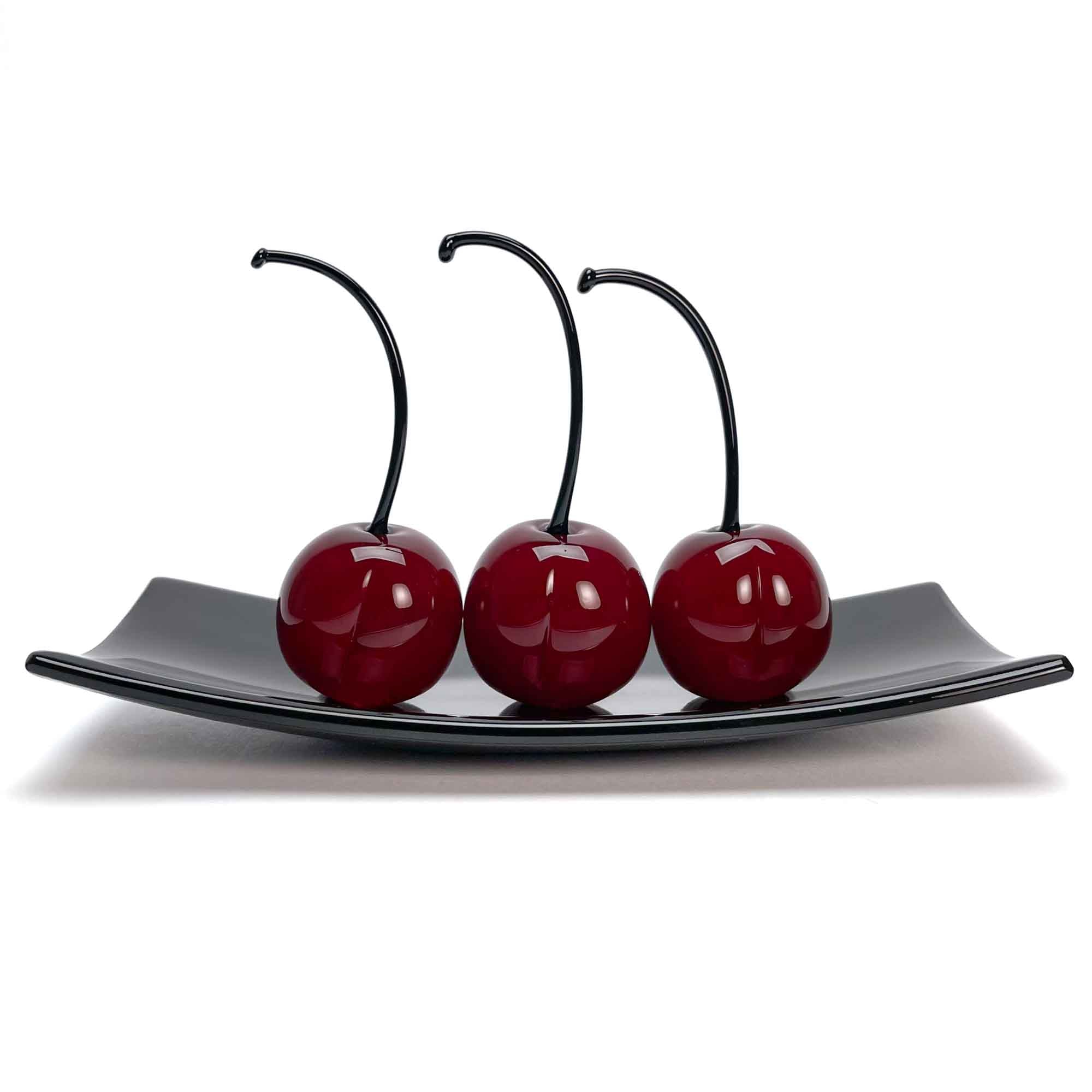 Set 3 Medium Cherries with Rectangular Plate "Love and Elegance" - Murano Glass