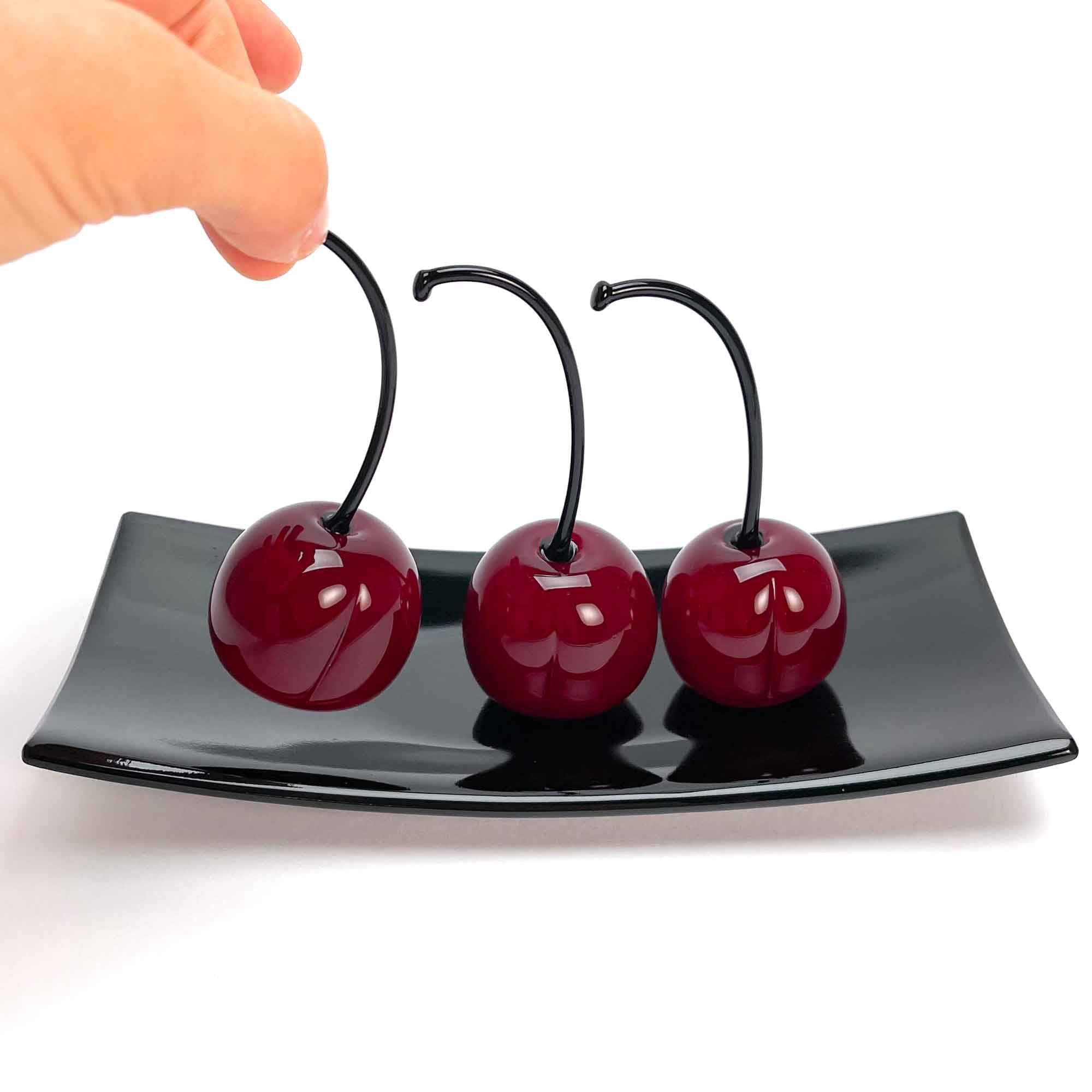 Set 3 Medium Cherries with Rectangular Plate "Love and Elegance" - Murano Glass