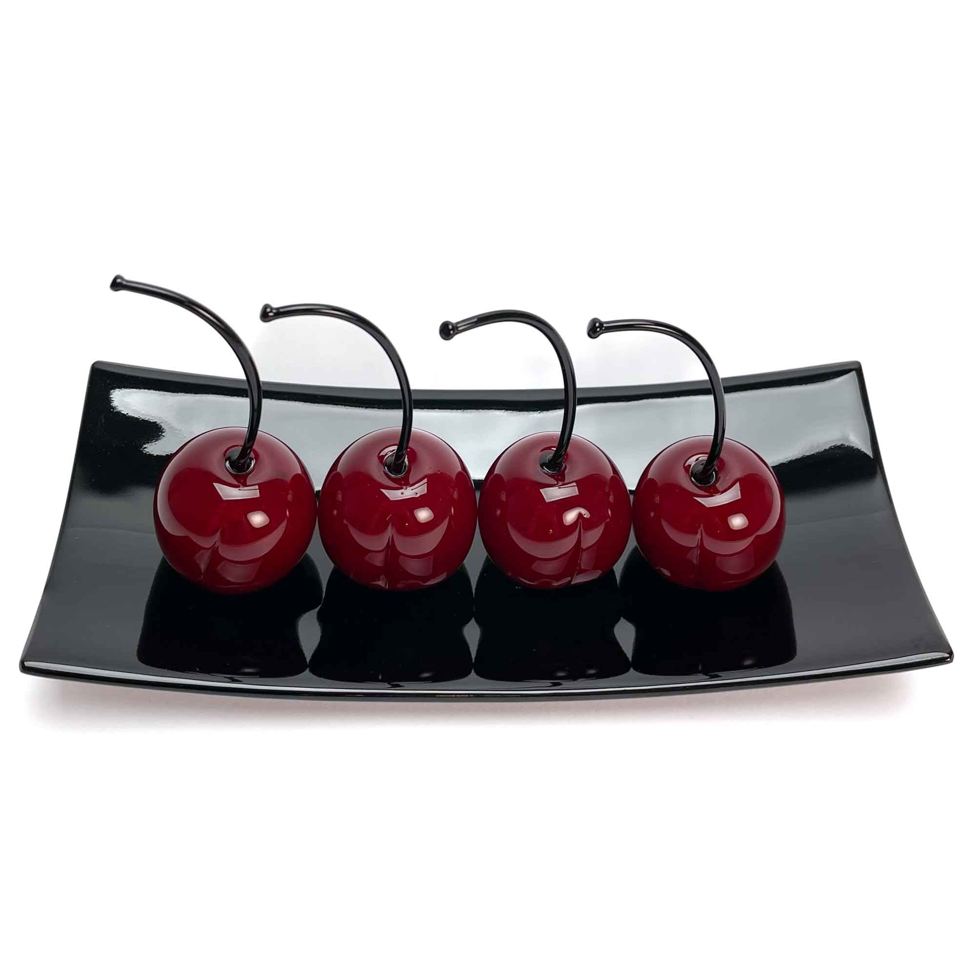 Set 4 Big Cherries with Black Plate "Love and Elegance" - Murano Glass