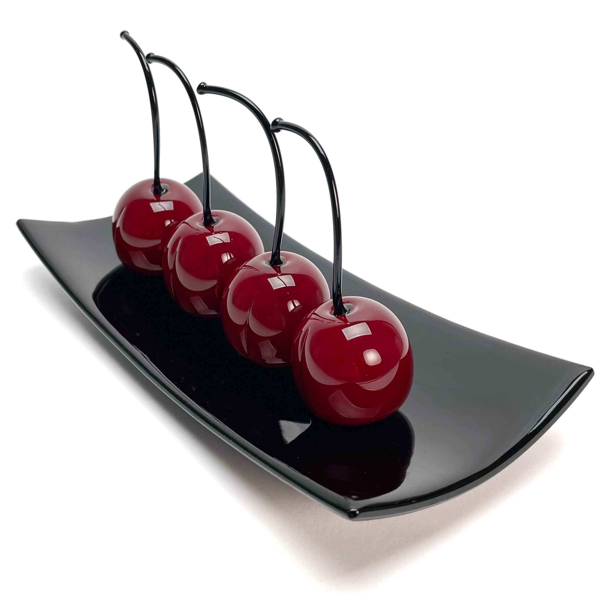 Set 4 Big Cherries with Black Plate "Love and Elegance" - Murano Glass