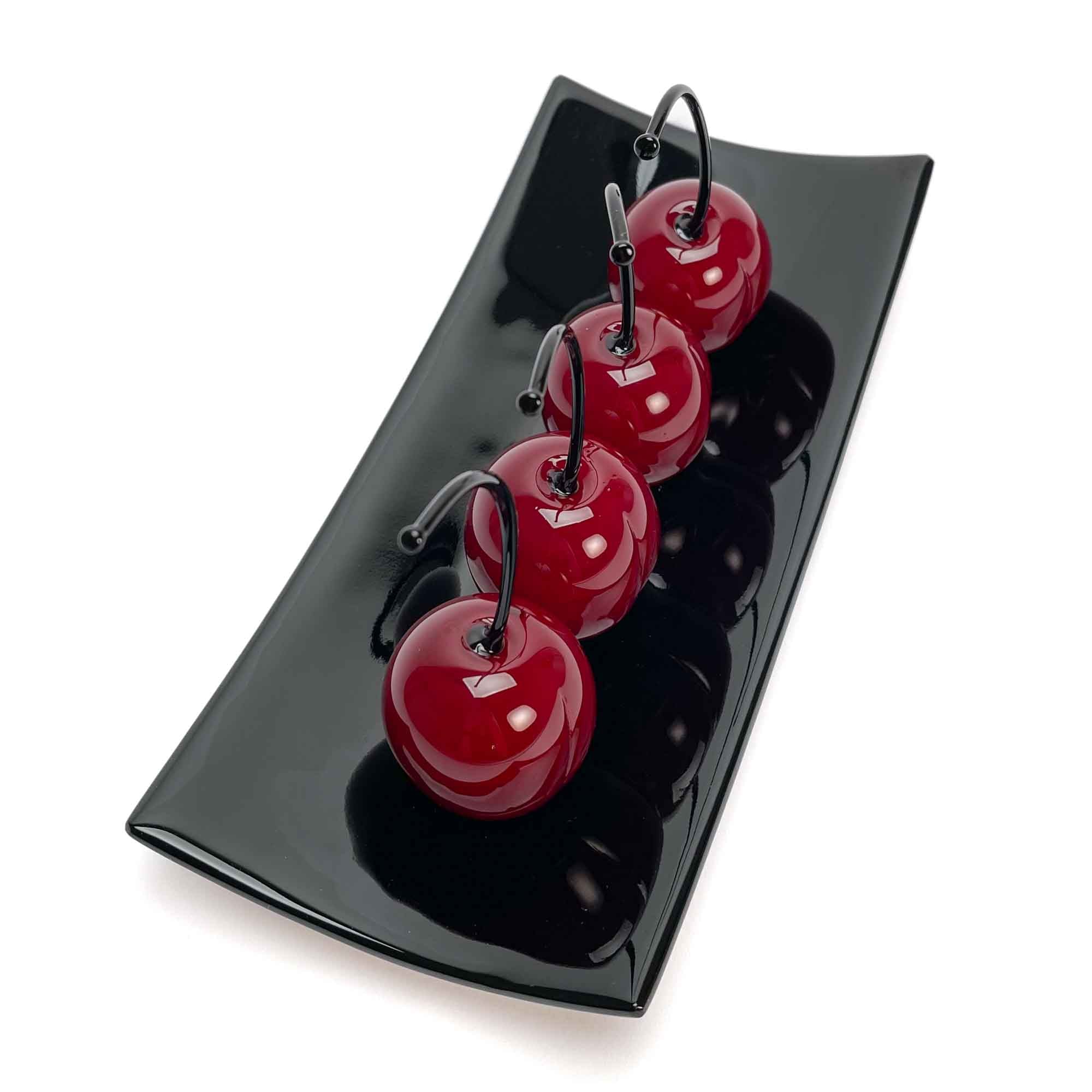 Set 4 Big Cherries with Black Plate "Love and Elegance" - Murano Glass