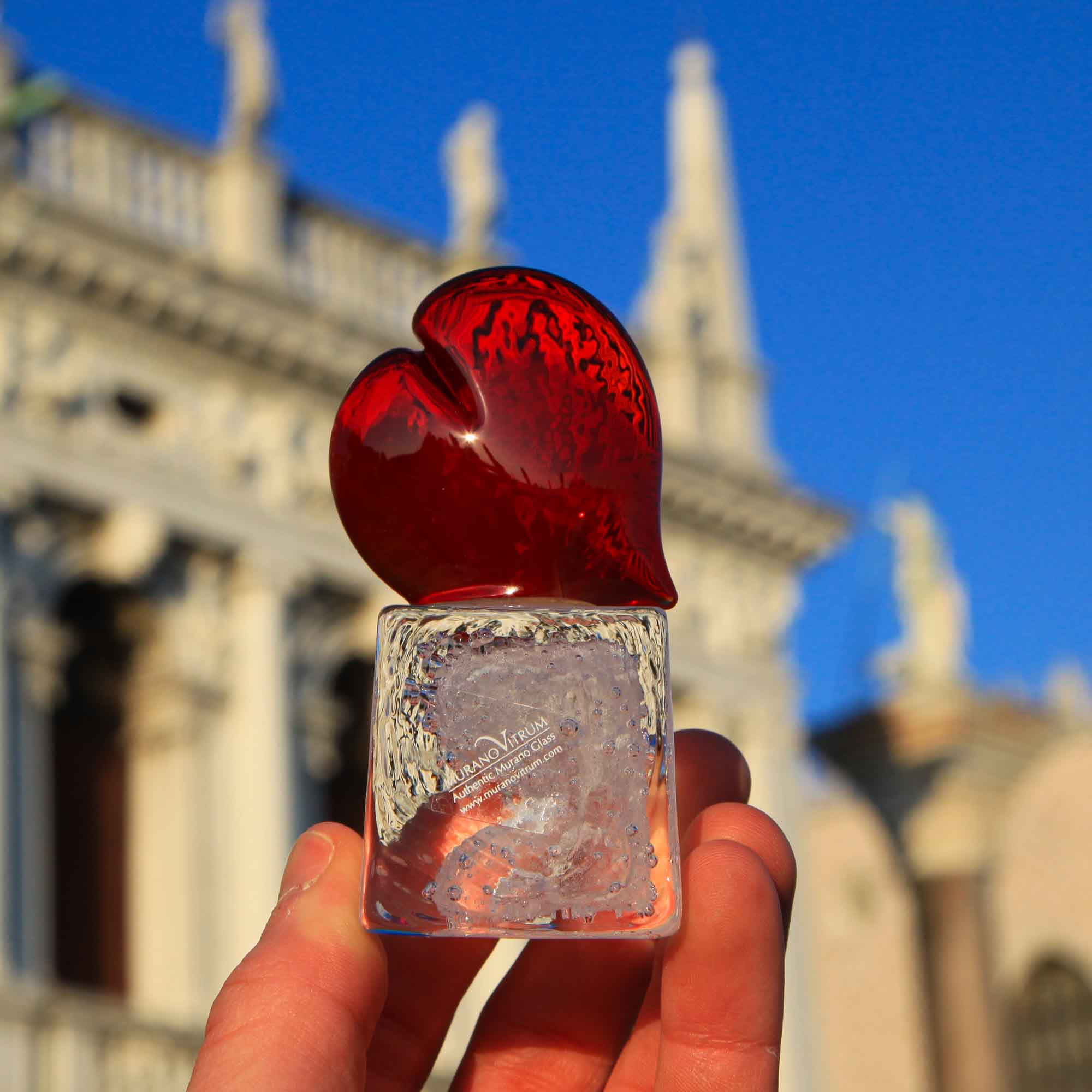 Red Glass Heart on round base