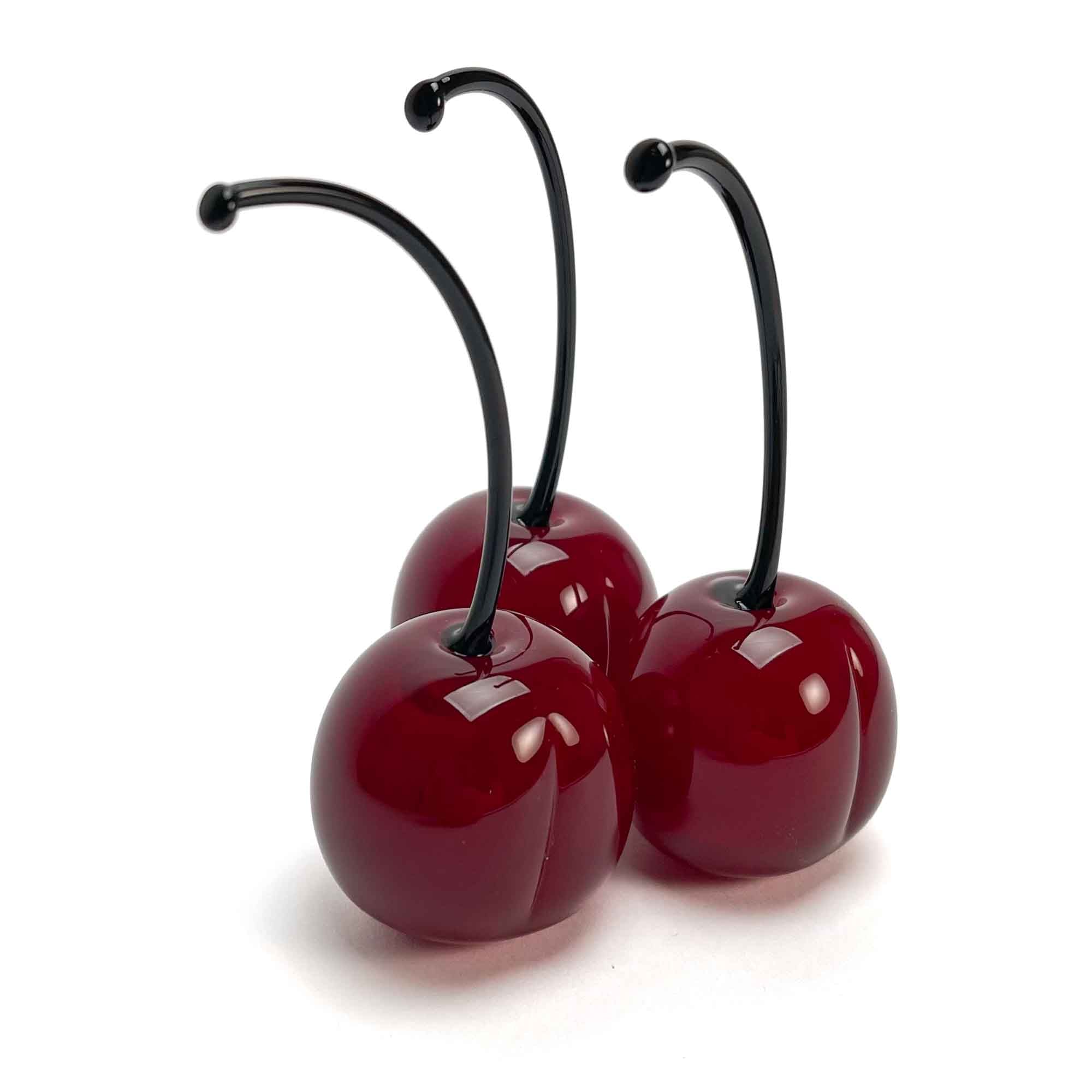 Set 3 Medium Cherries with Black Square Plate "Love and Elegance" - Murano Glass