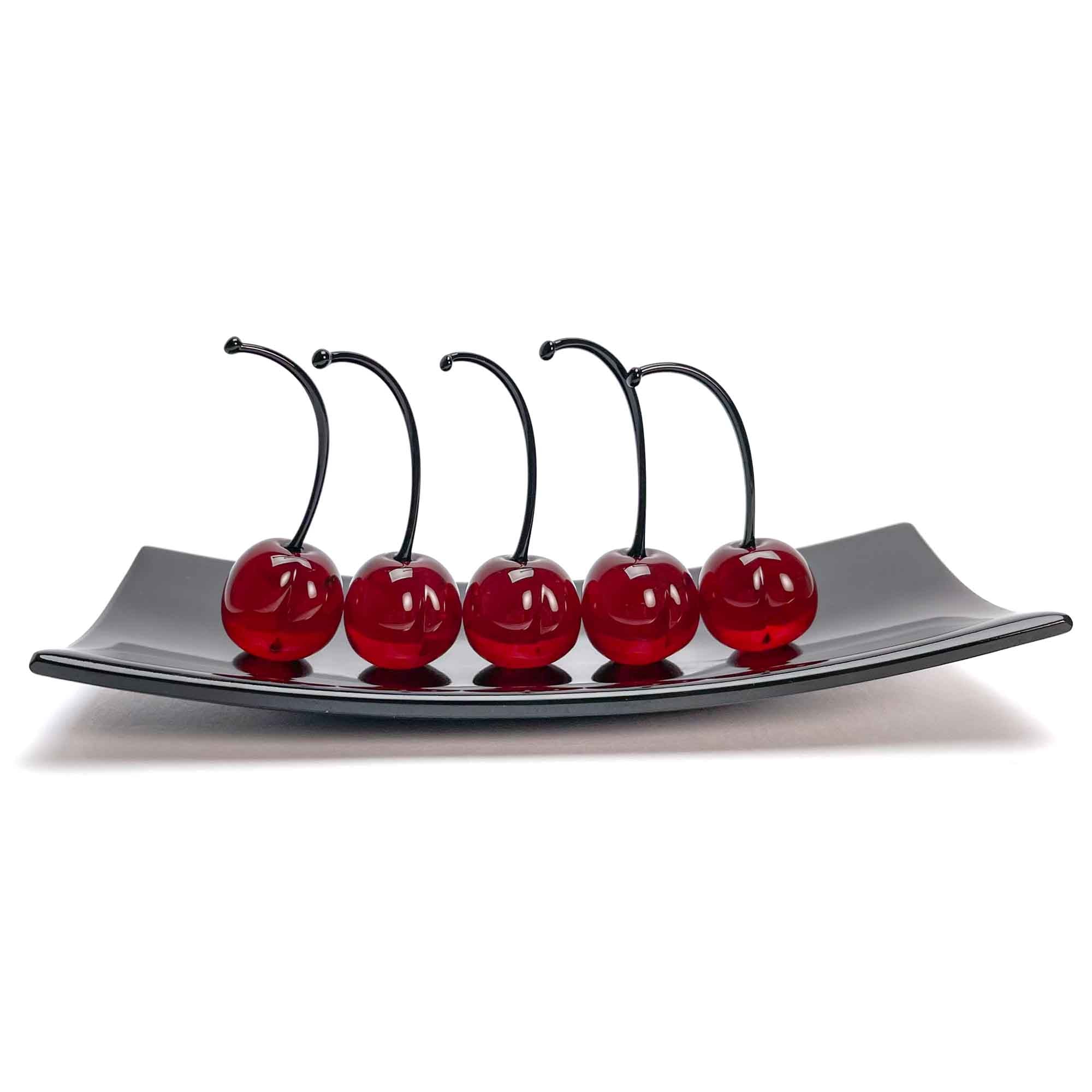 Set 5 Small Cherries with Rectangular Plate "Love and Elegance" - Murano Glass