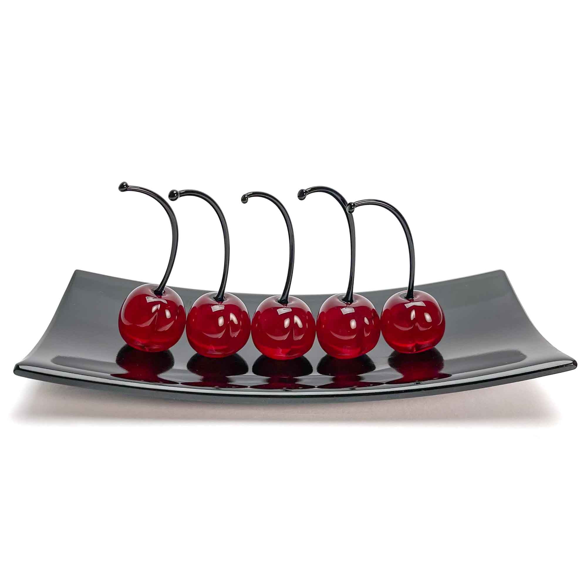 Set 5 Small Cherries with Rectangular Plate "Love and Elegance" - Murano Glass