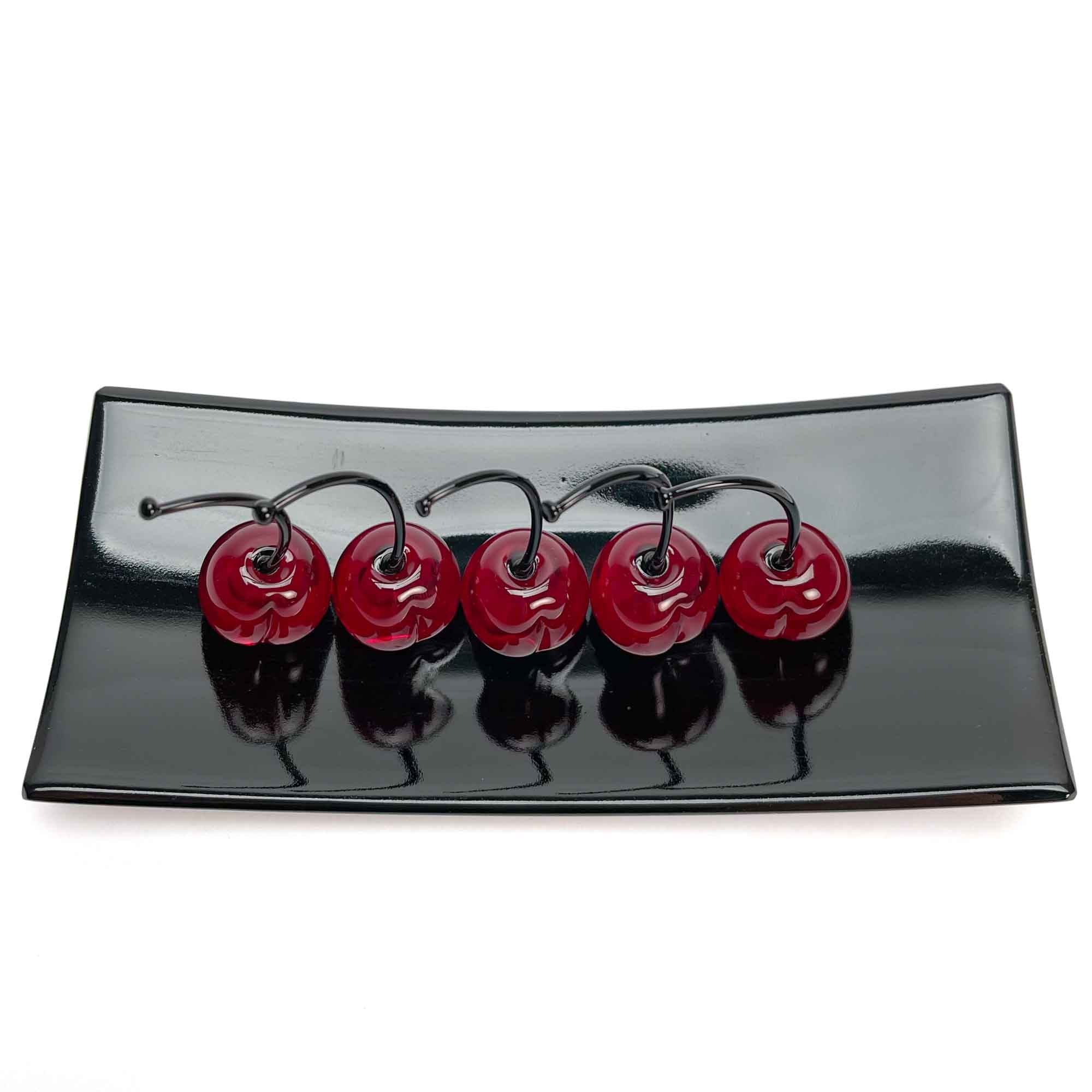 Set 5 Small Cherries with Rectangular Plate "Love and Elegance" - Murano Glass