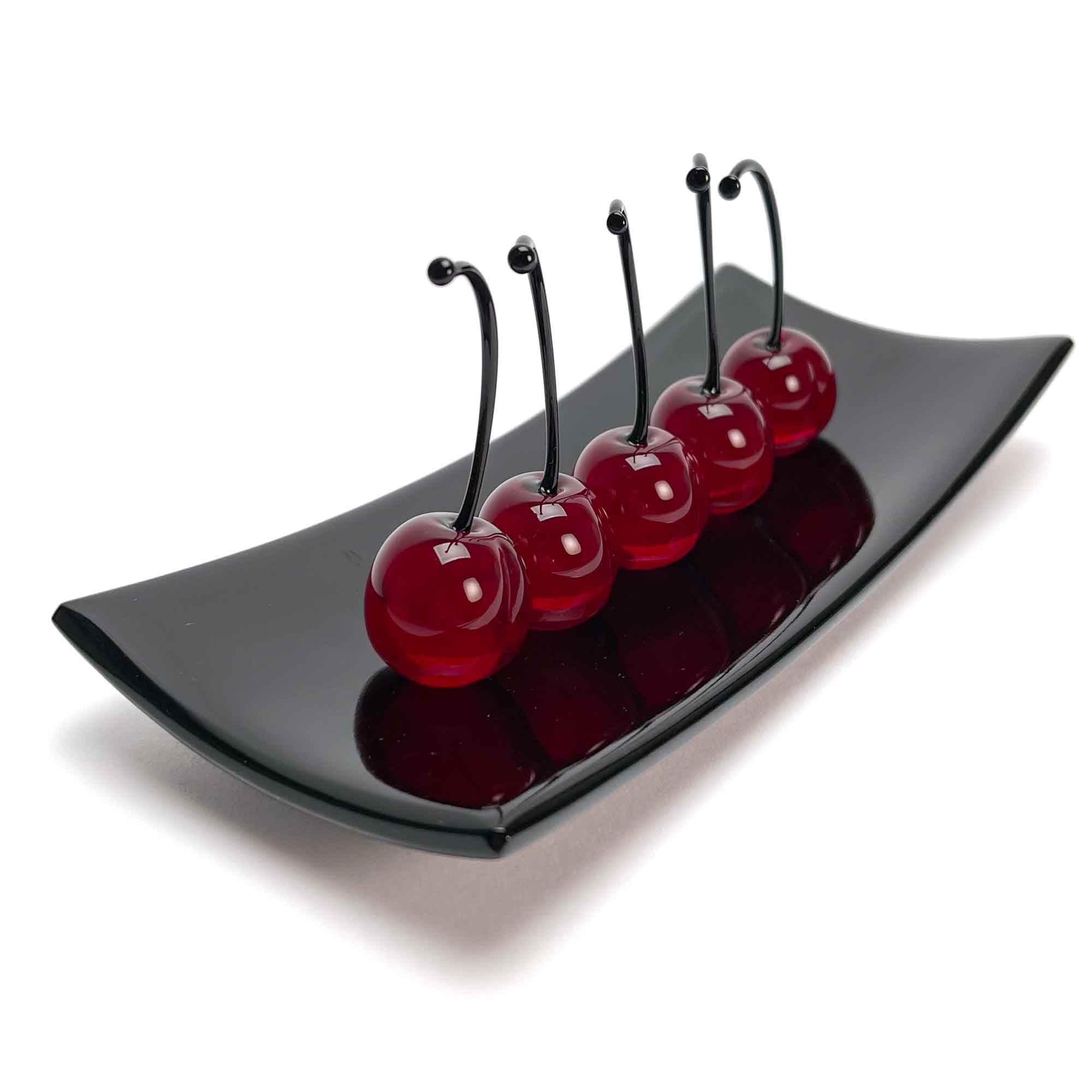 Set 5 Small Cherries with Rectangular Plate "Love and Elegance" - Murano Glass