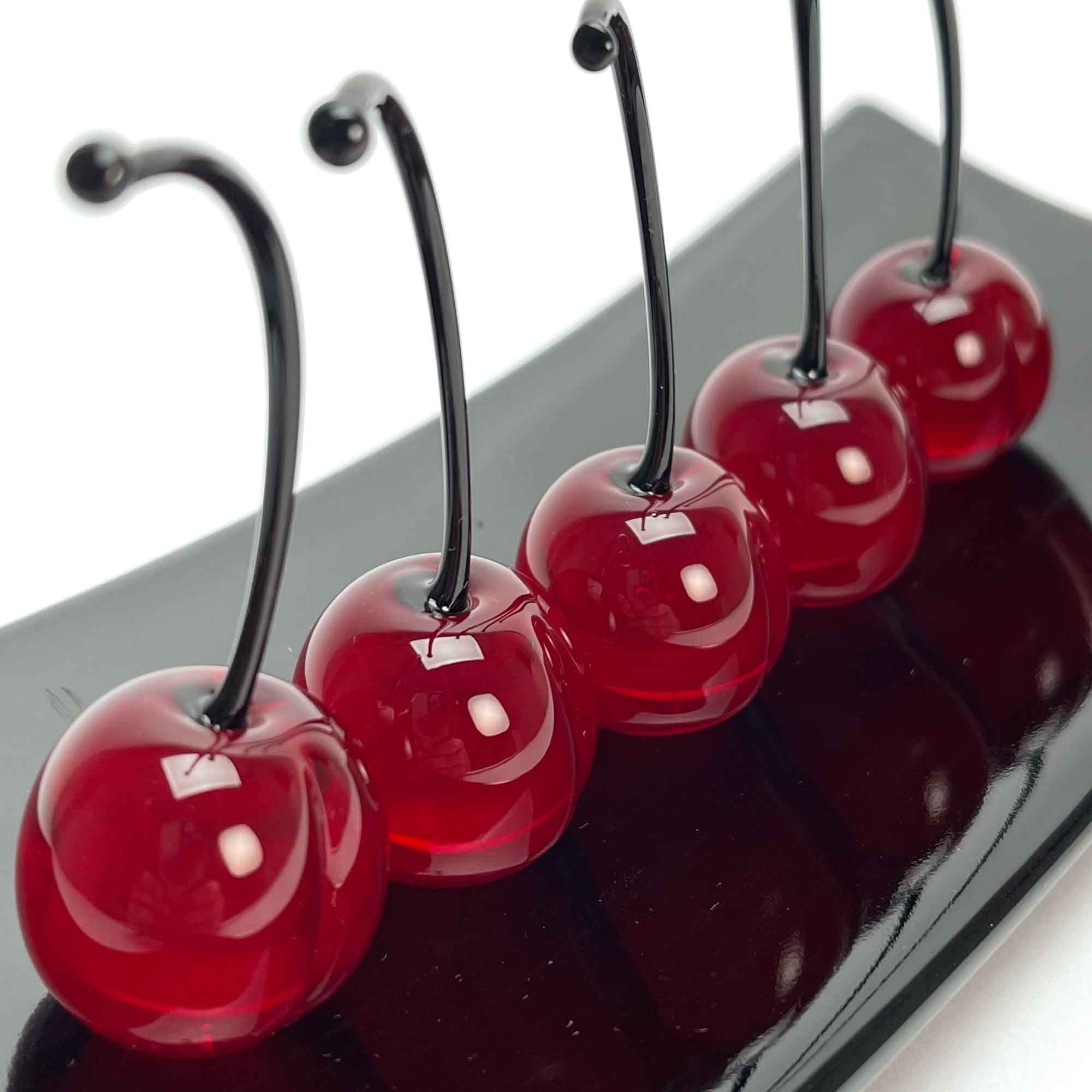 Set 5 Small Cherries with Rectangular Plate "Love and Elegance" - Murano Glass