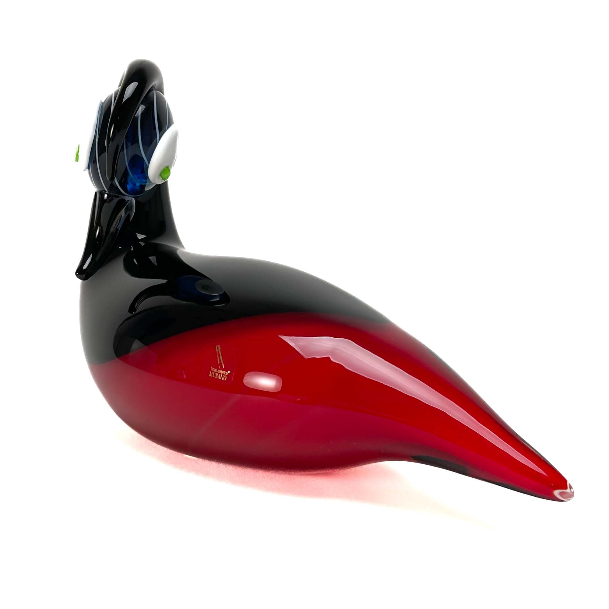 Blown Duck Black and Red - Murano Glass