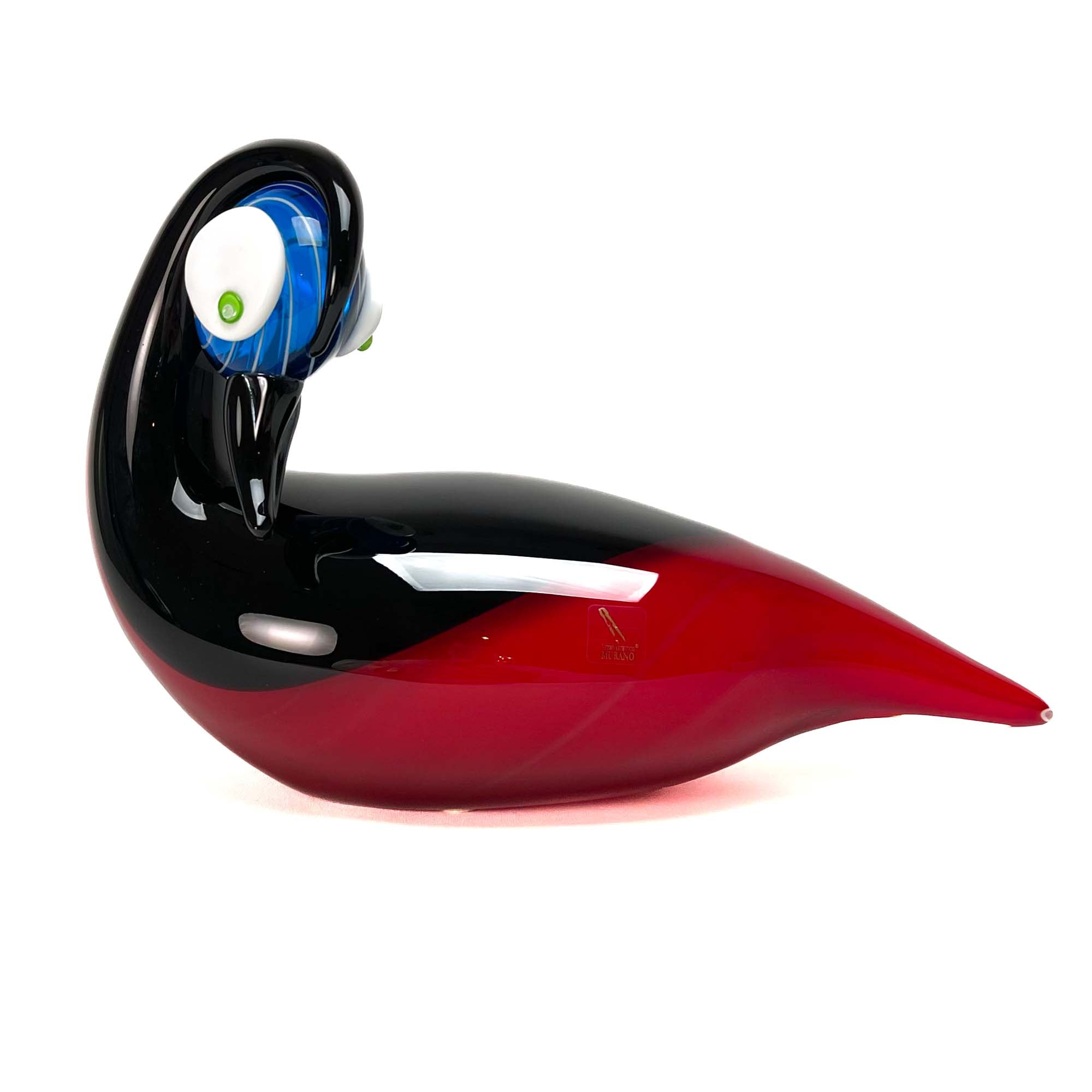 Blown Duck Black and Red - Murano Glass