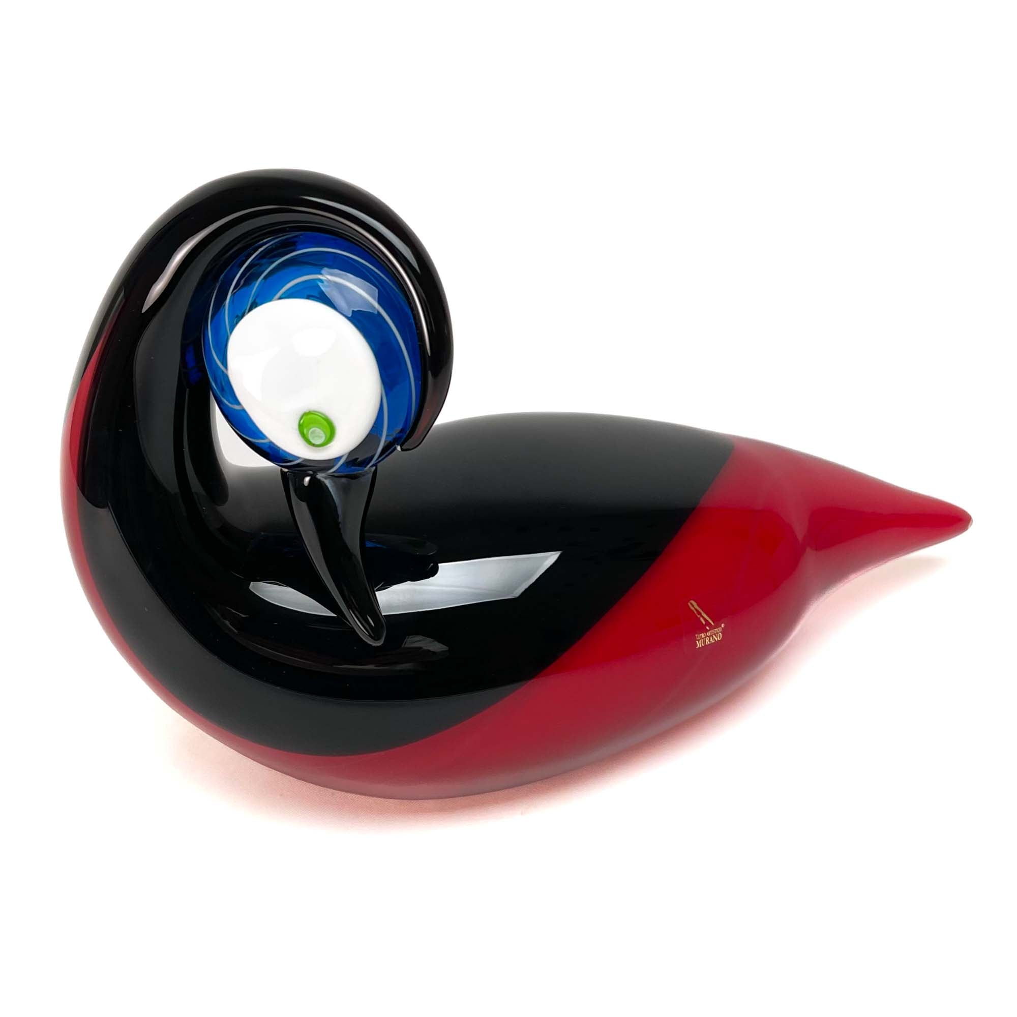 Blown Duck Black and Red - Murano Glass