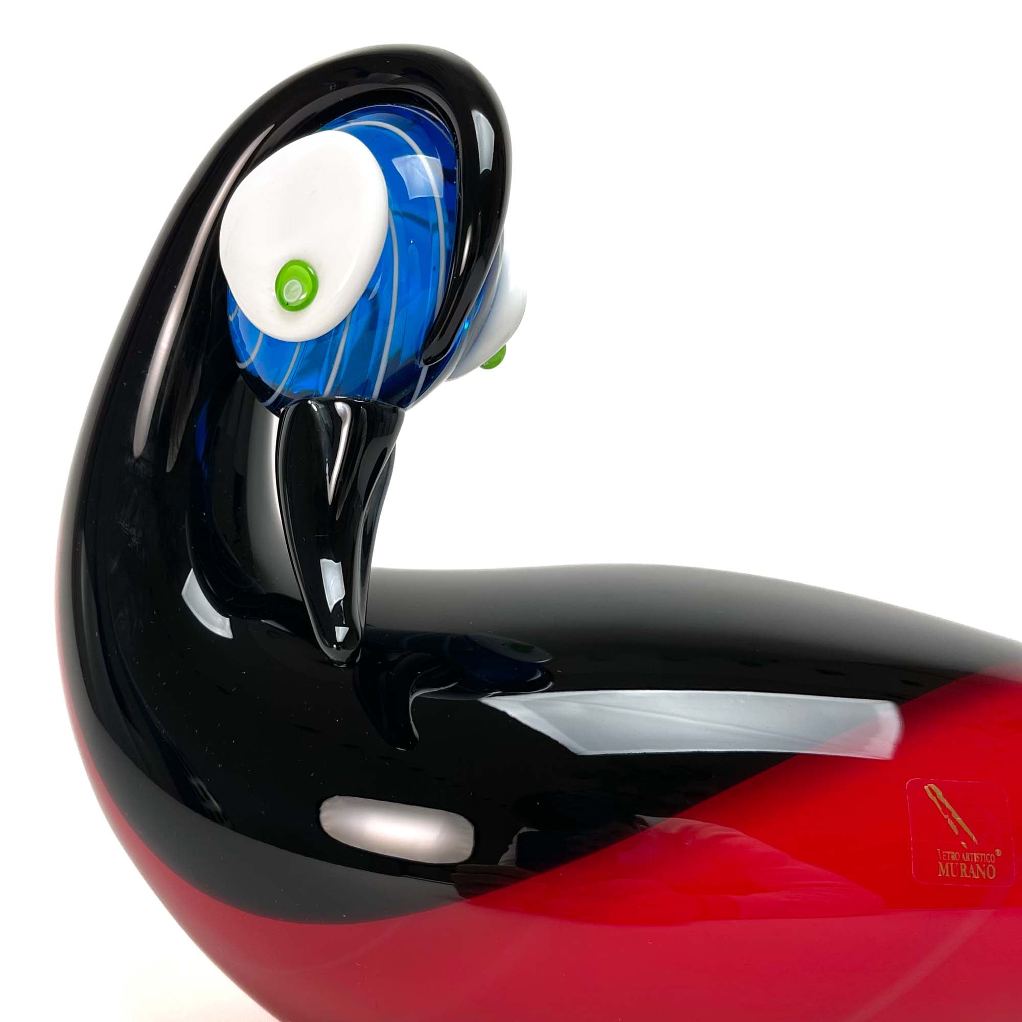 Blown Duck Black and Red - Murano Glass