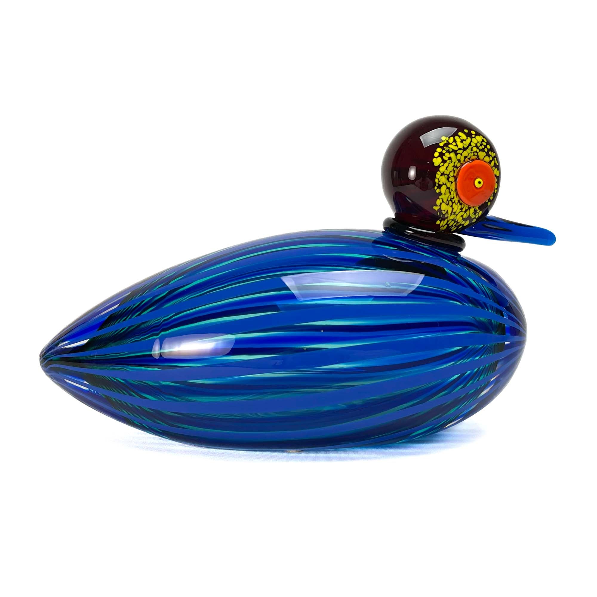 Blown Duck Blue with Stripes - Murano Glass