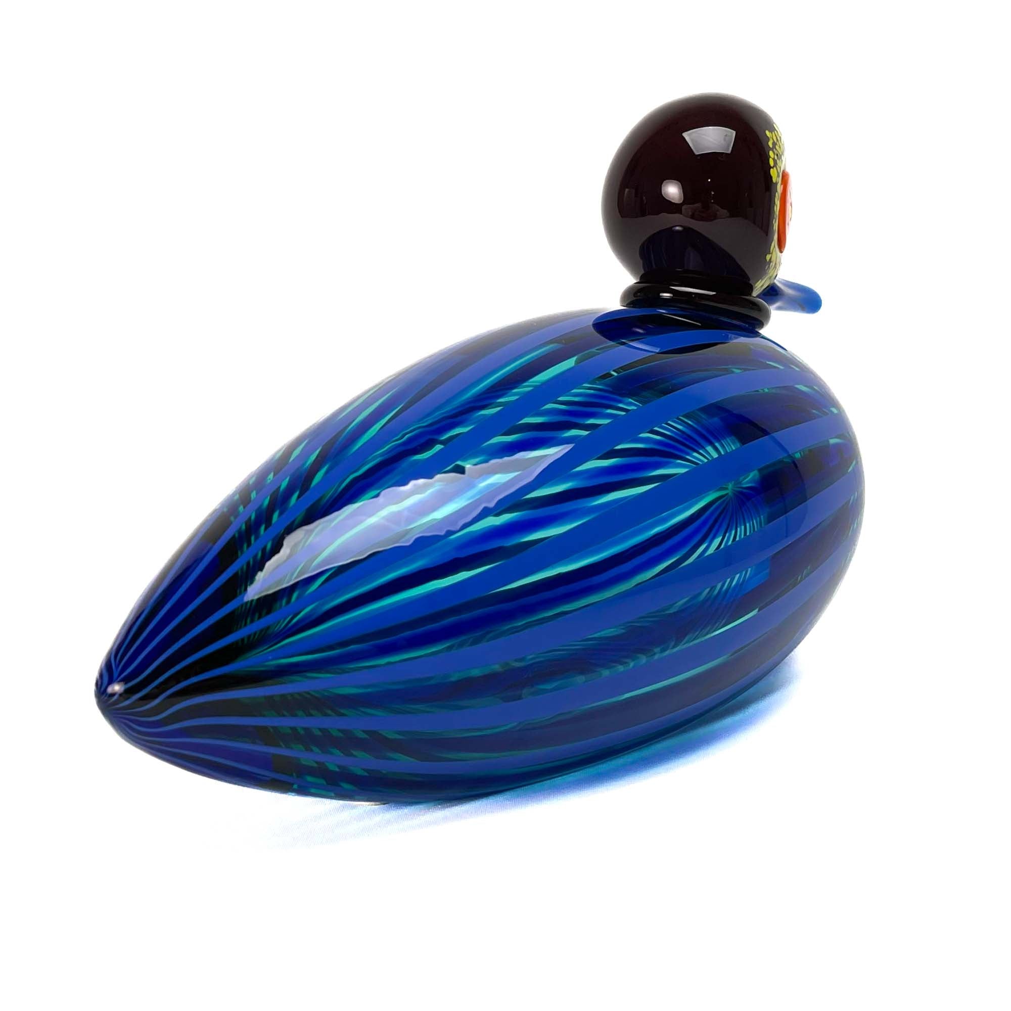 Blown Duck Blue with Stripes - Murano Glass