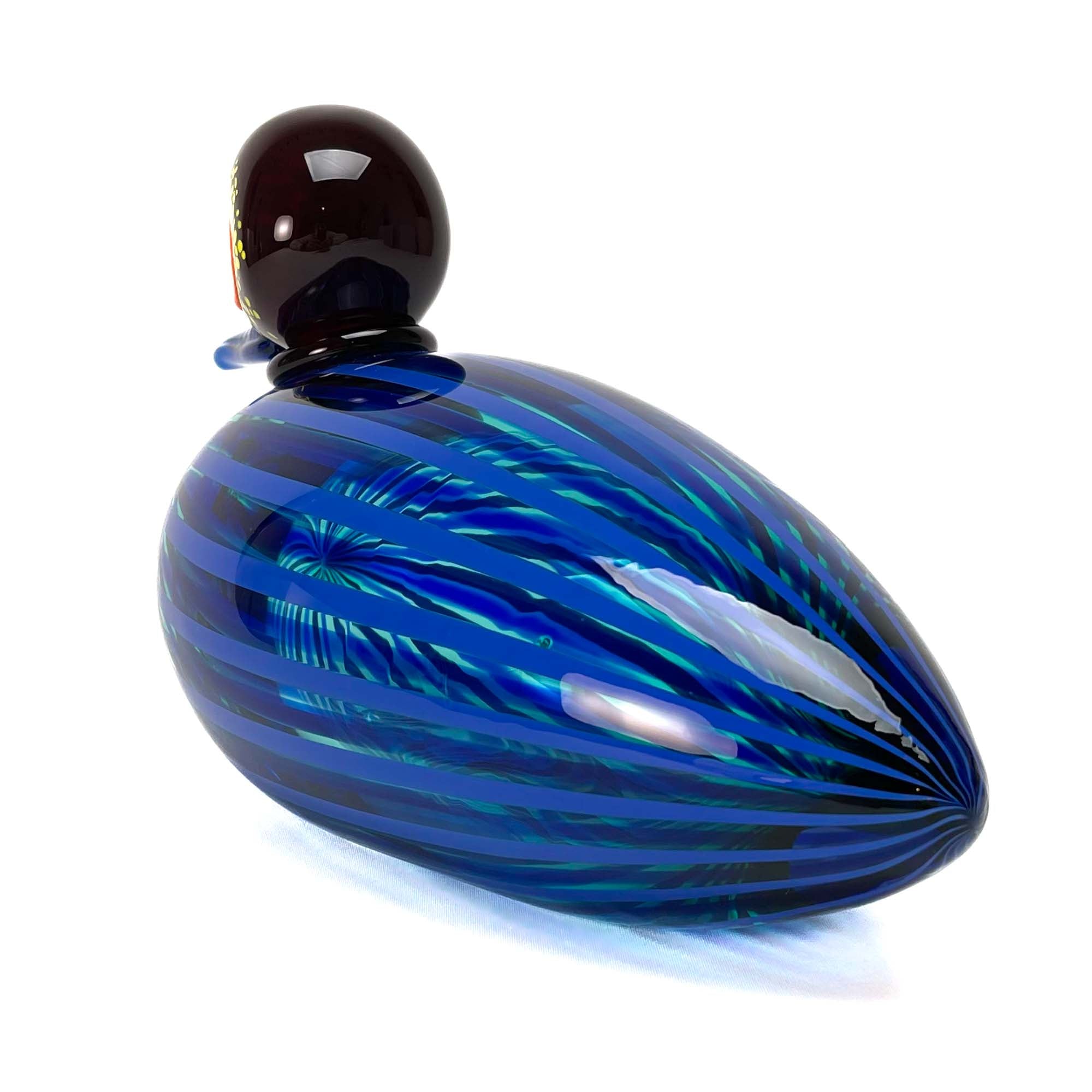 Blown Duck Blue with Stripes - Murano Glass