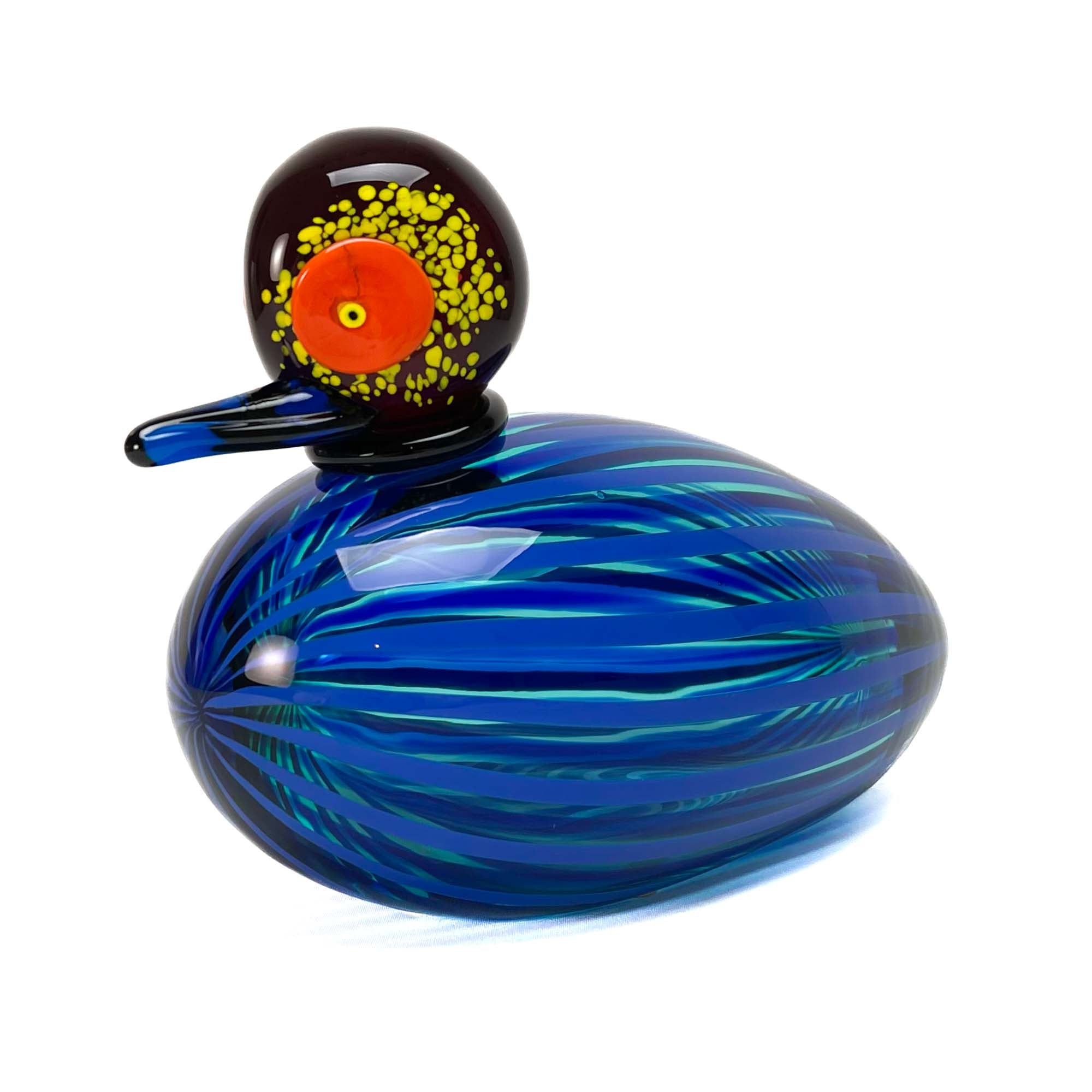 Blown Duck Blue with Stripes - Murano Glass