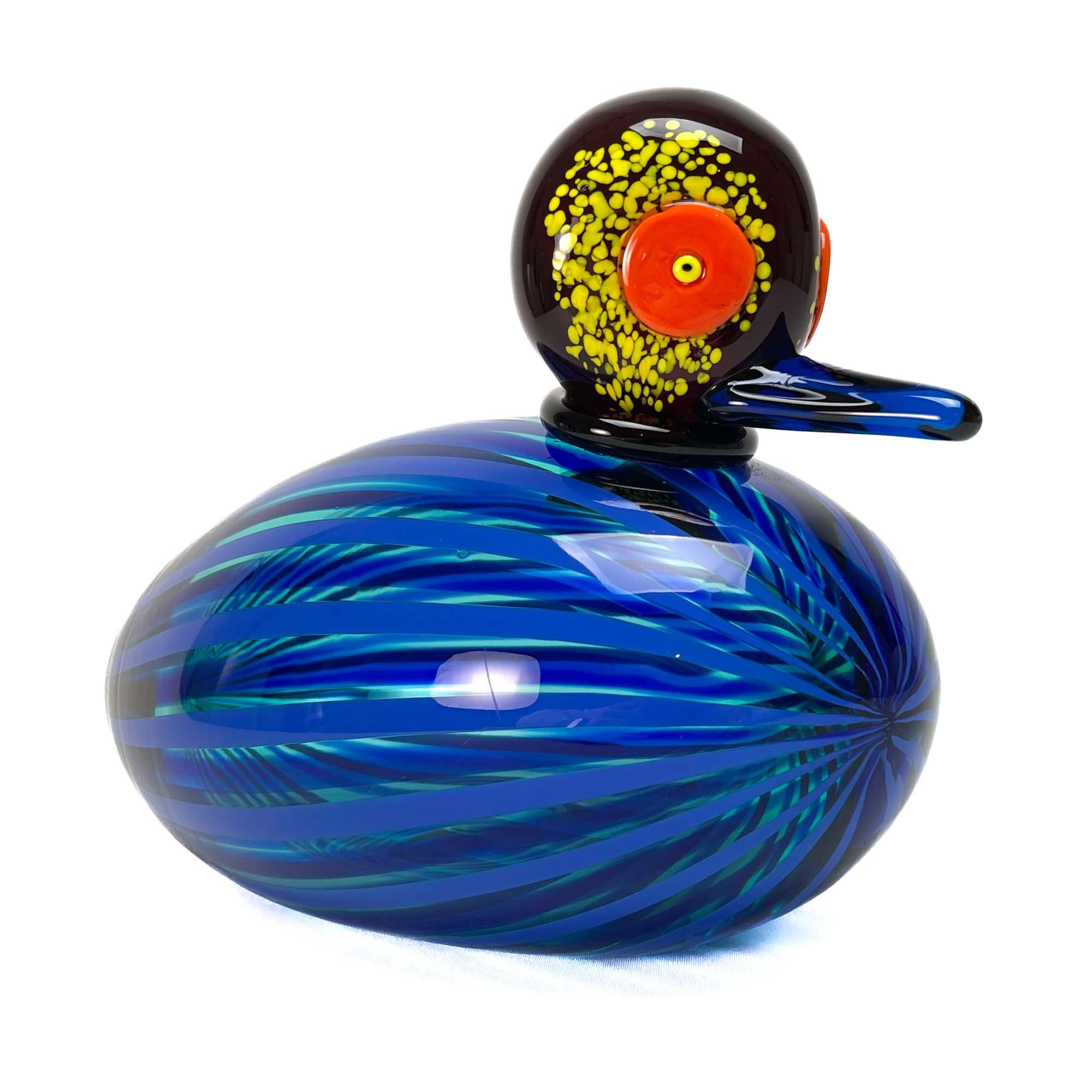 Blown Duck Blue with Stripes - Murano Glass