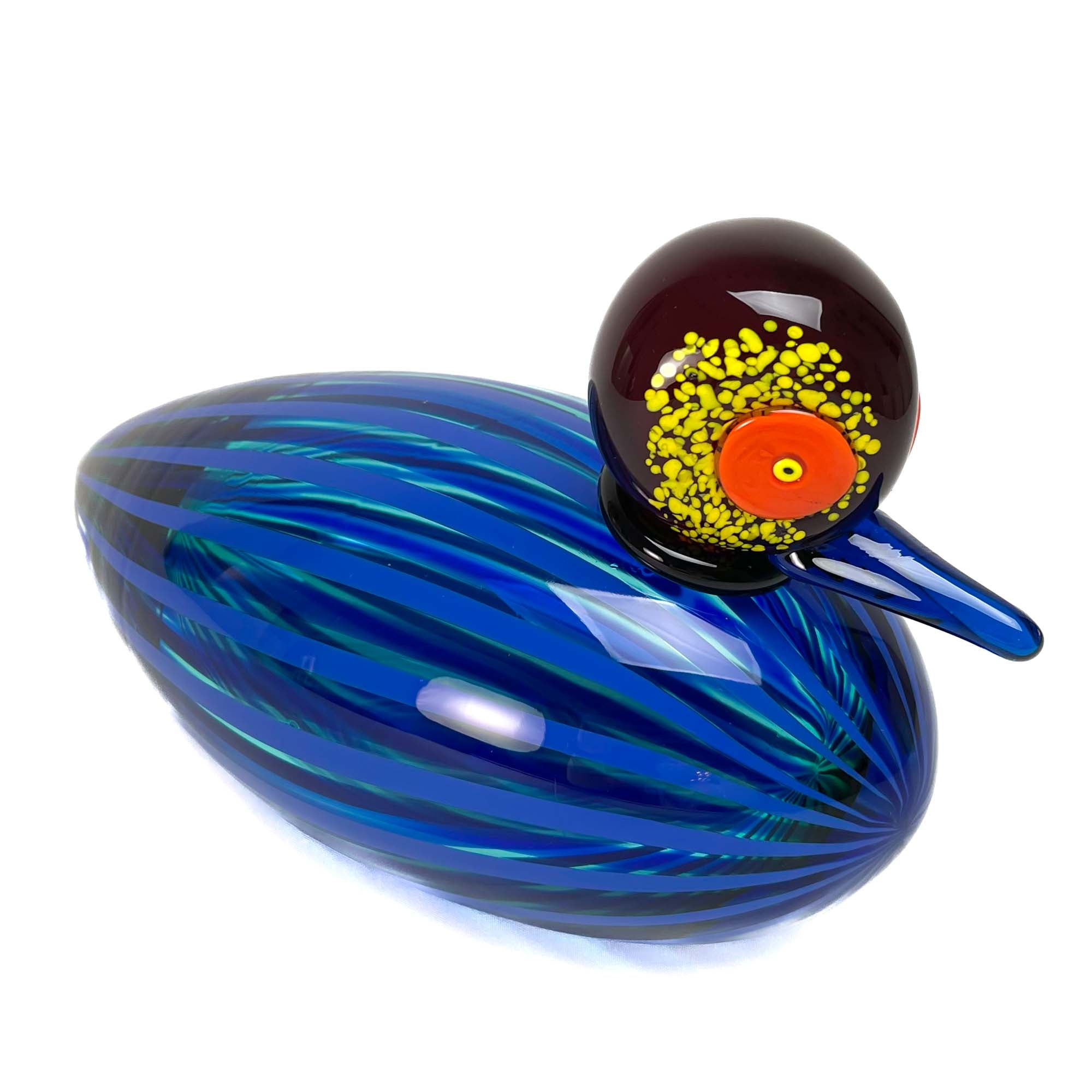 Blown Duck Blue with Stripes - Murano Glass