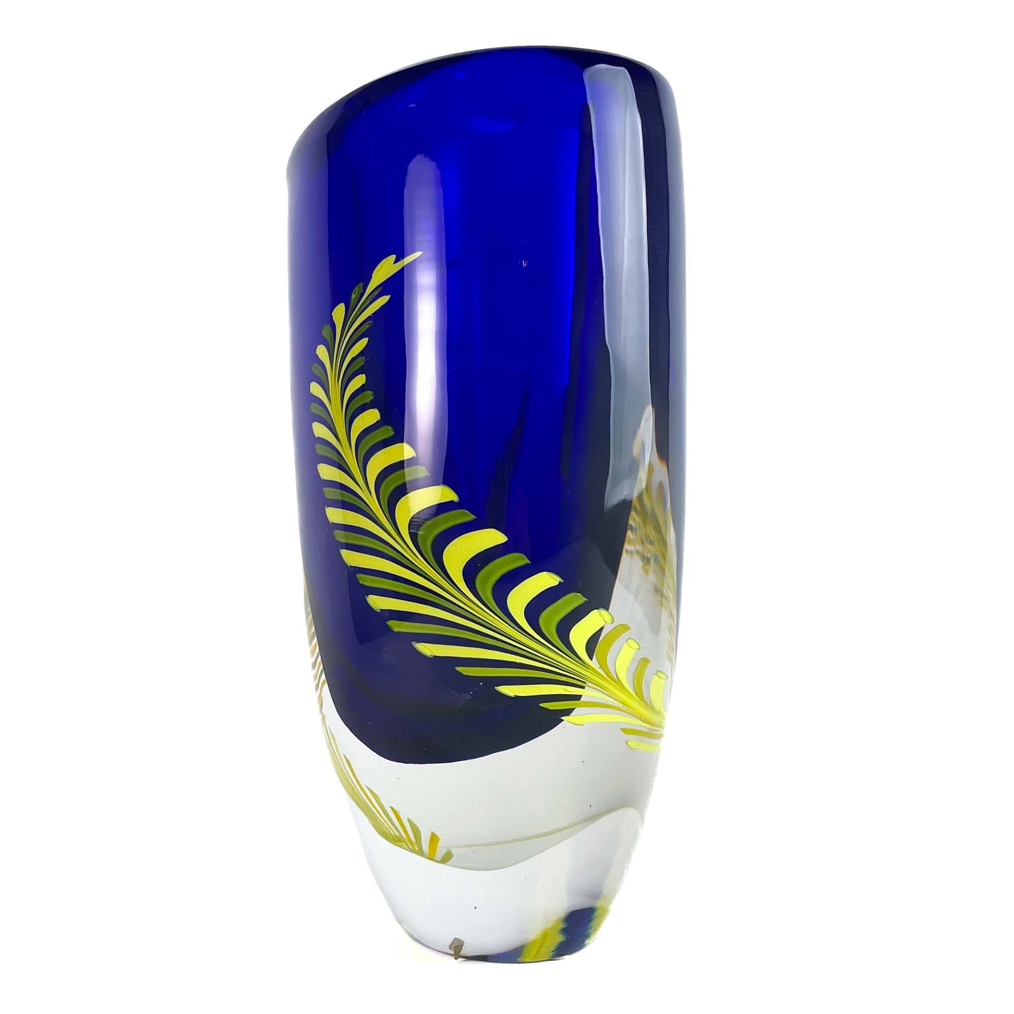 Blue Vase with Fern Leaves - Murano Glass