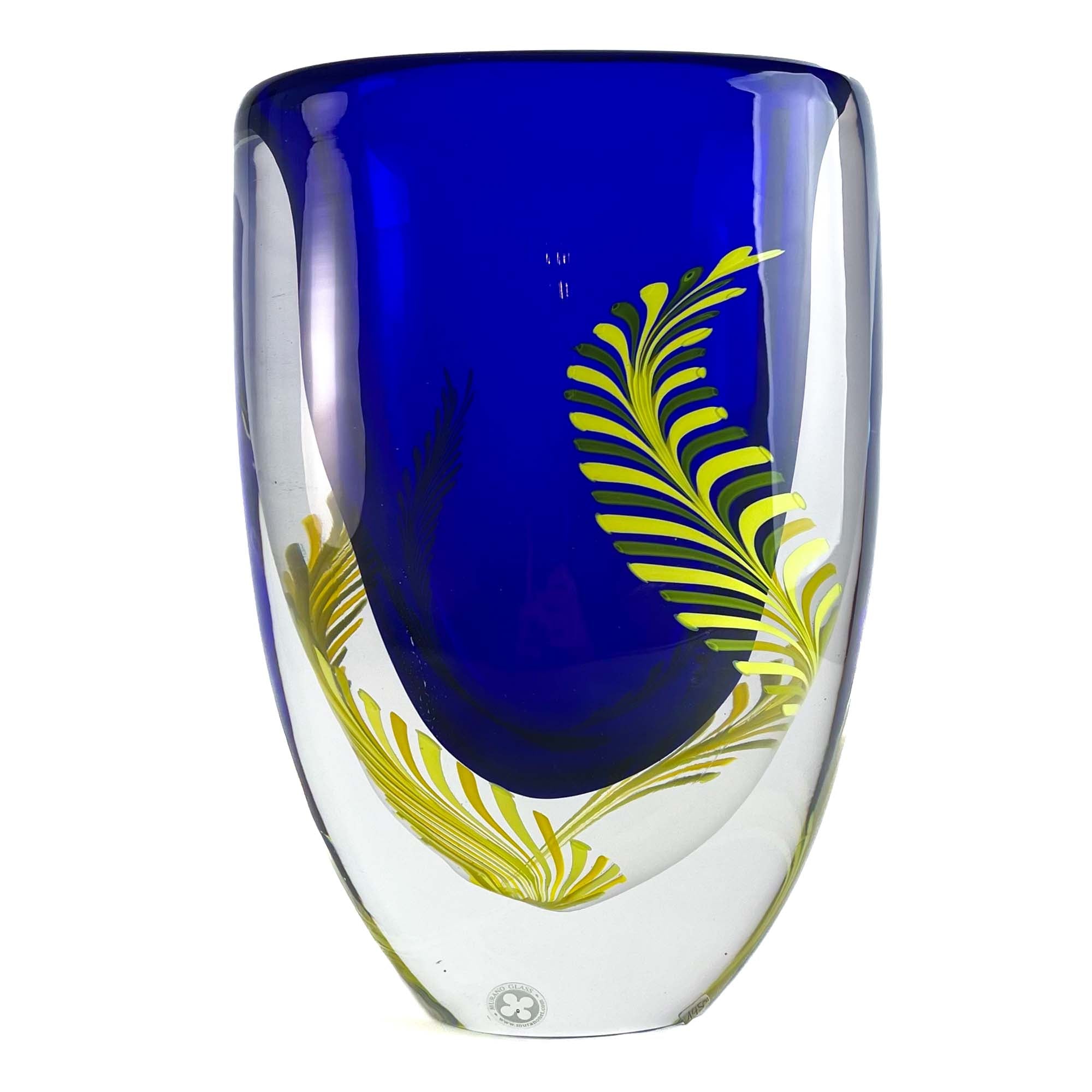 Vaso Blu con Foglie di Felce - Vetro di Murano