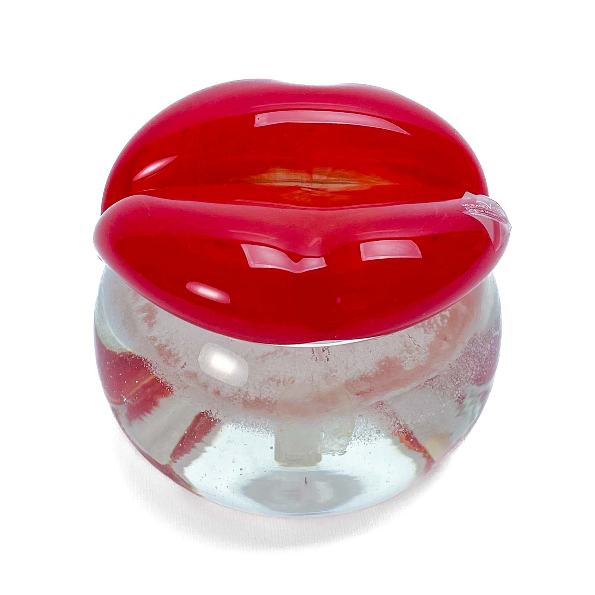 Red lip with luminescent base paperweight - Murano Glass