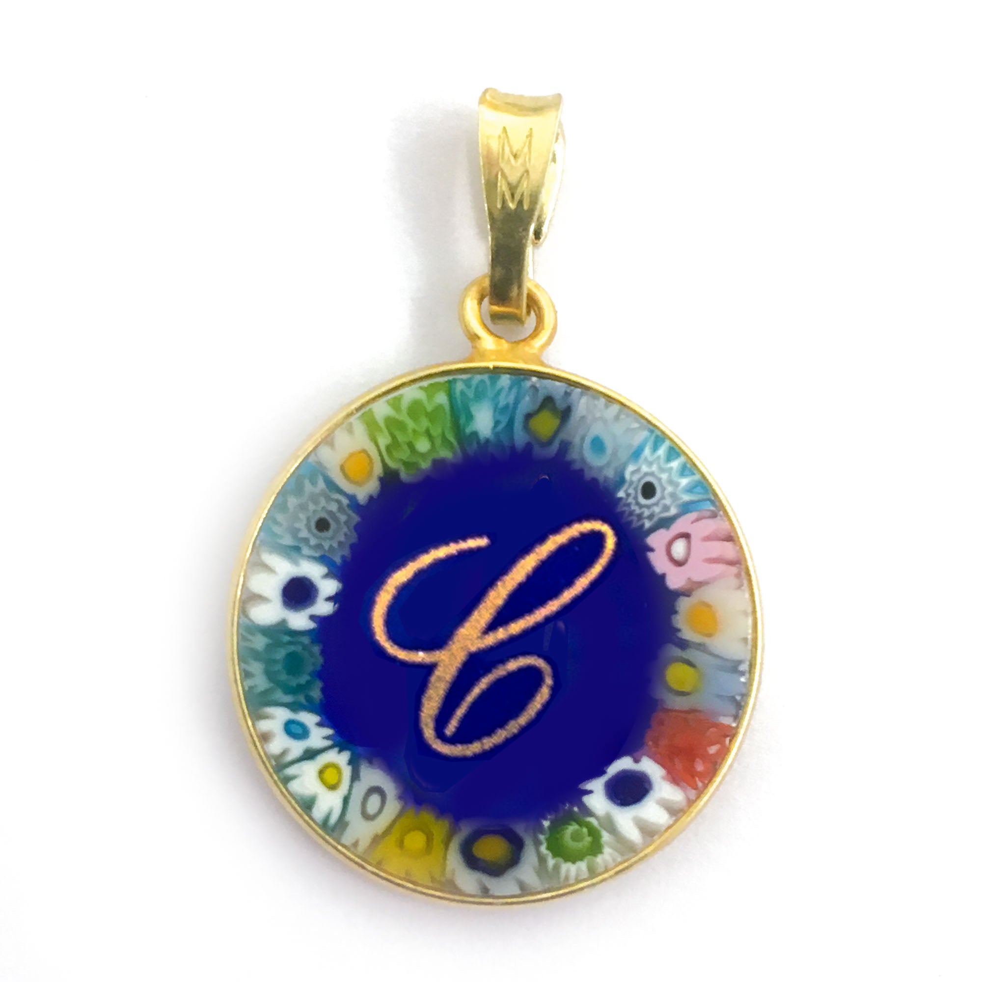 Murrina glass pendant with initial