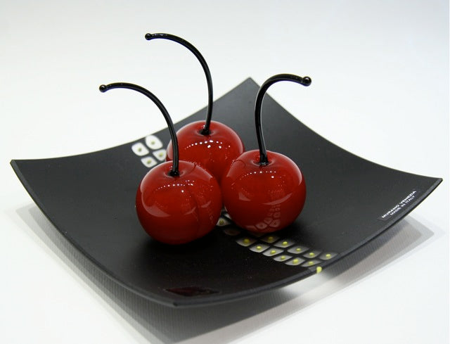 Glass Tray with 3 natural size cherries