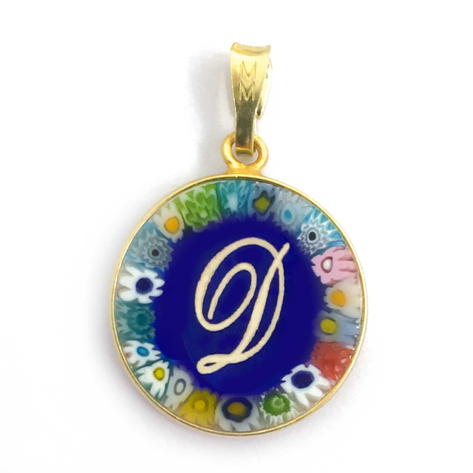 Murrina glass pendant with initial