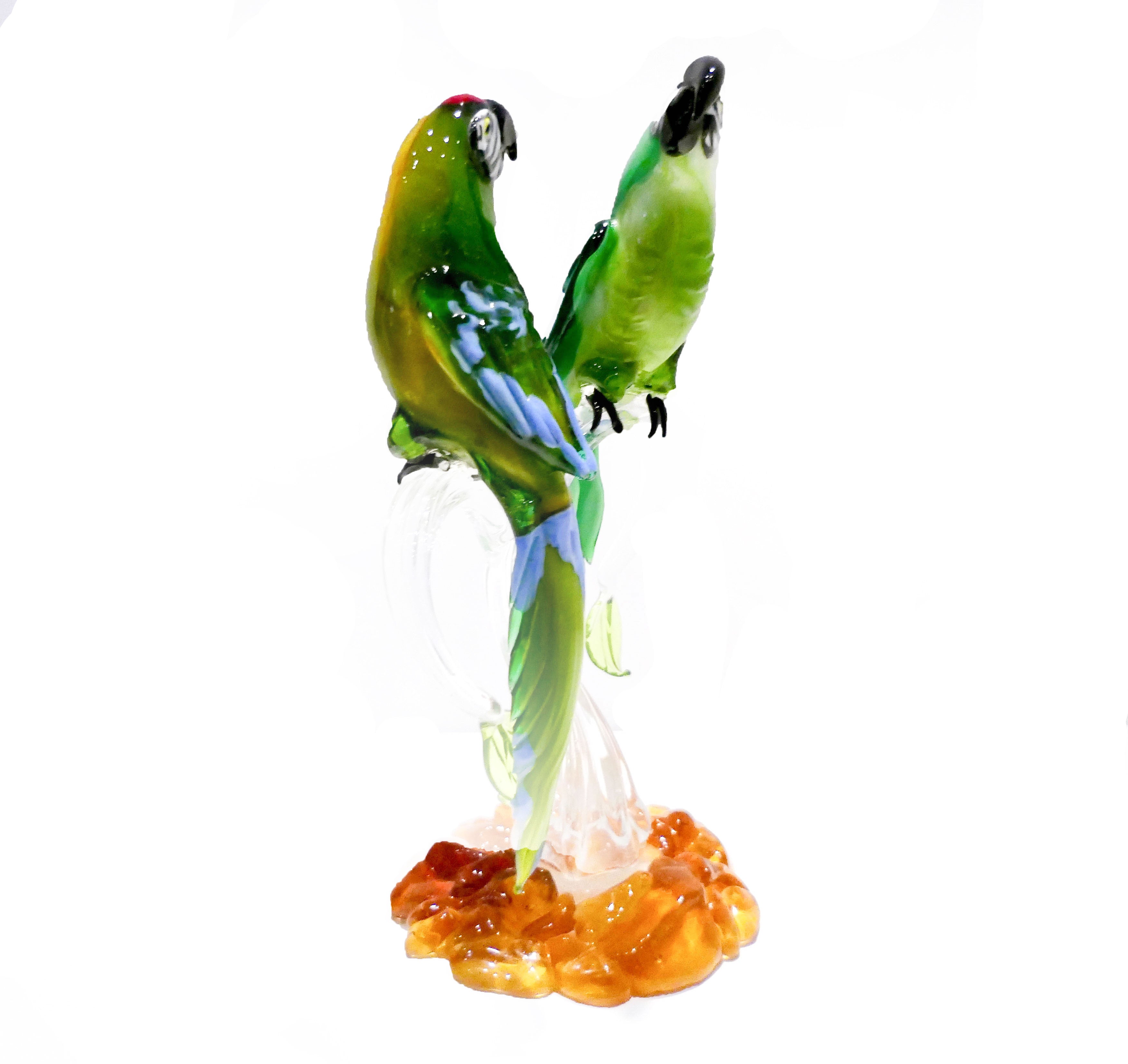 Green parrots - murano glass