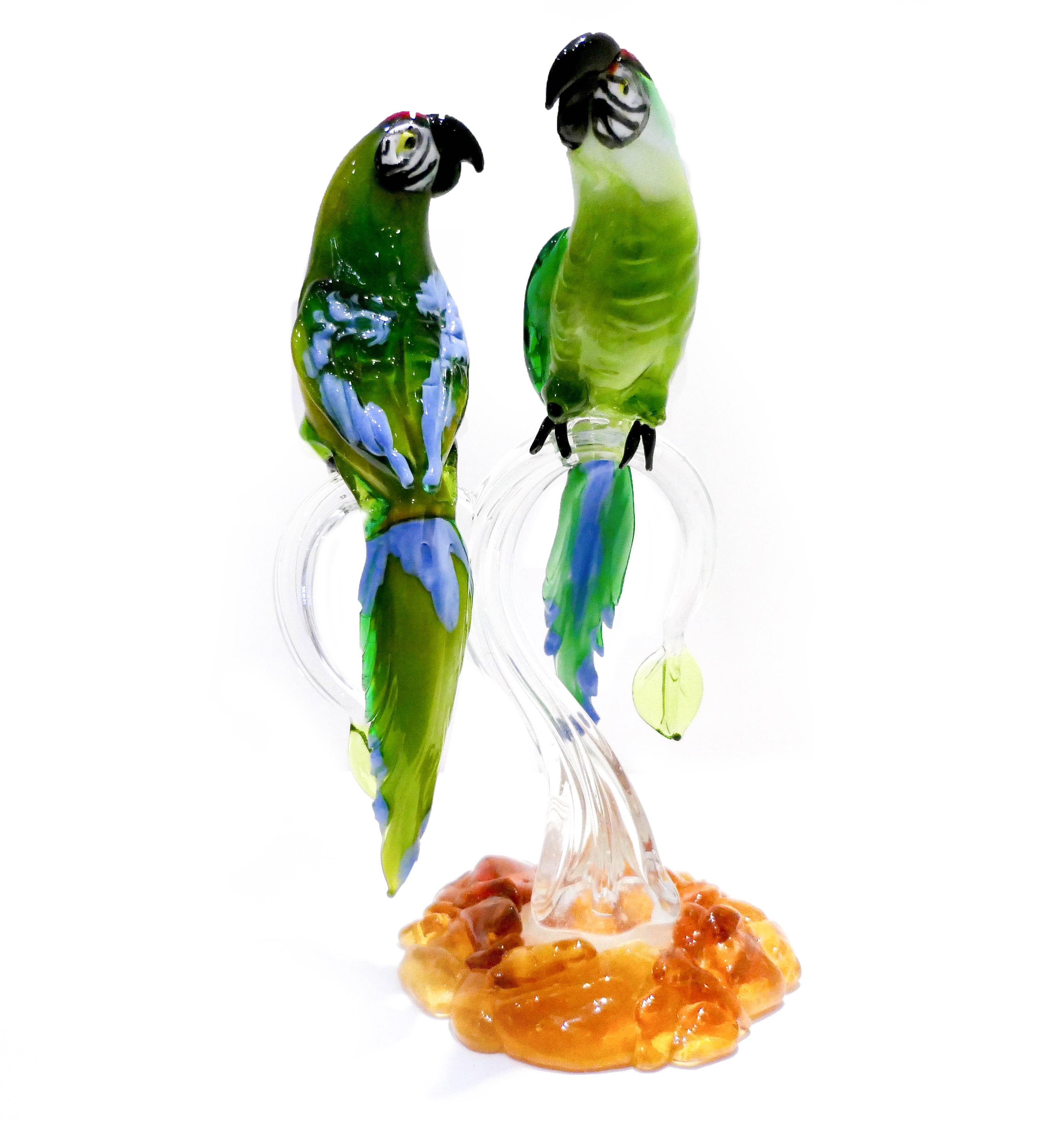 Green parrots - murano glass