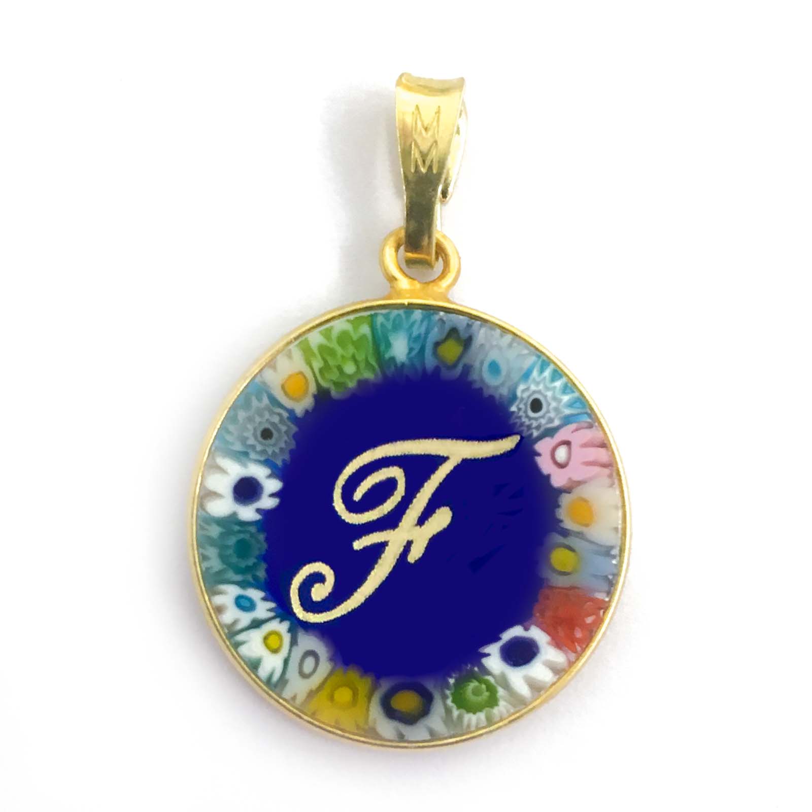 Murrina glass pendant with initial